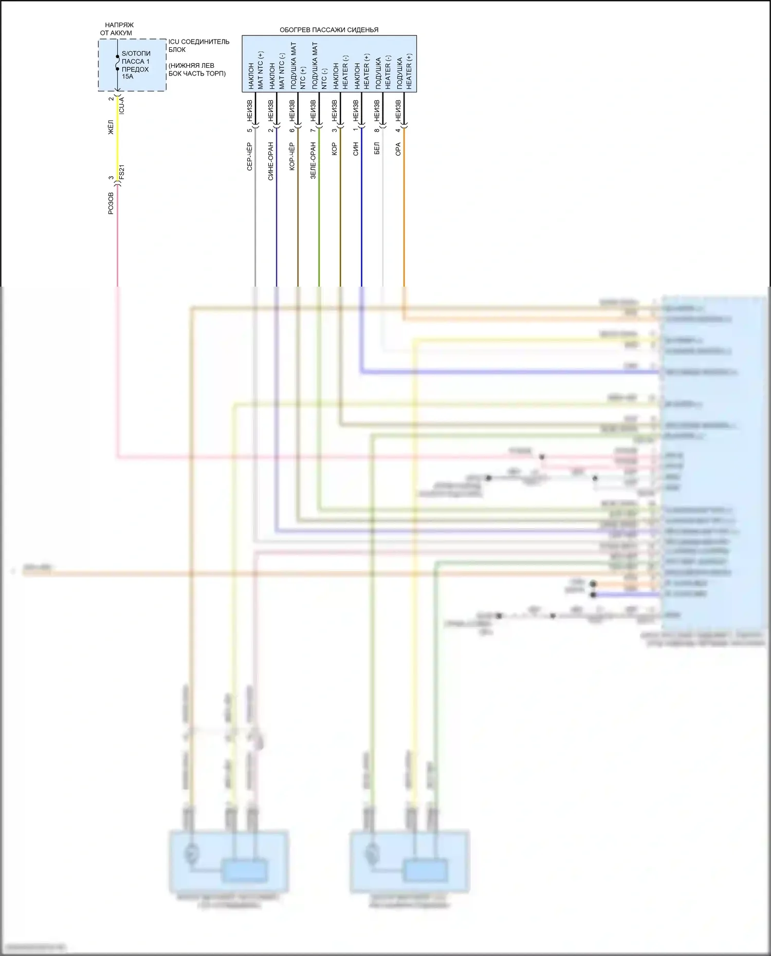 GV70 Genesis I (2020-2024): Электросхема передних сидений климат-контроля, водитель с памятью и пассажир, без проходной (2 из 2) 