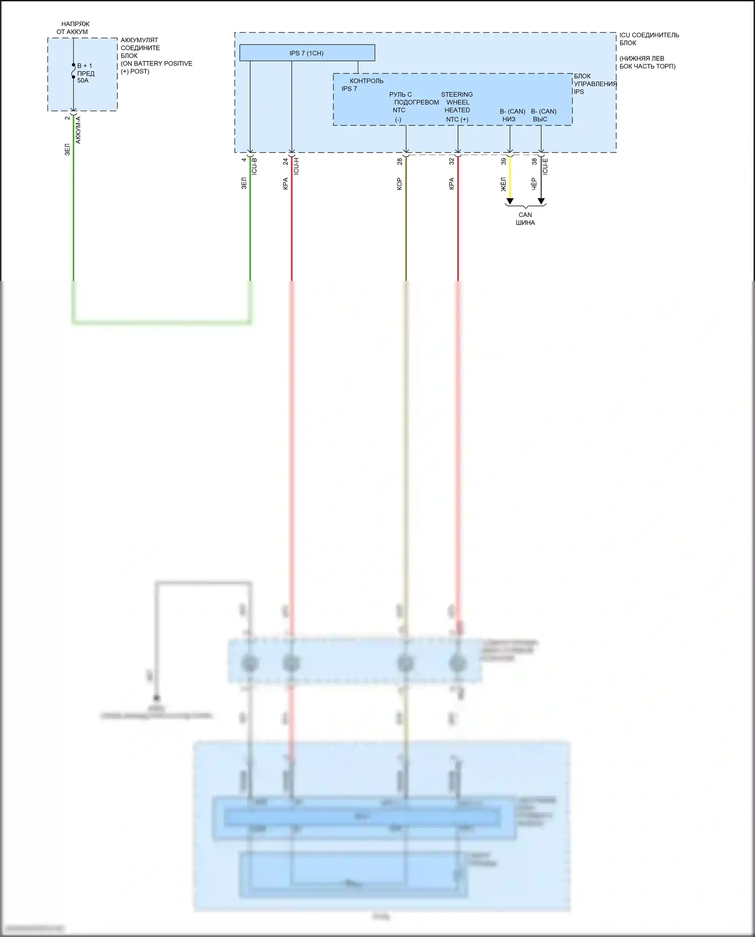 GV70 Genesis I (2020-2024): Электросхема рулевого колеса с подогревом 