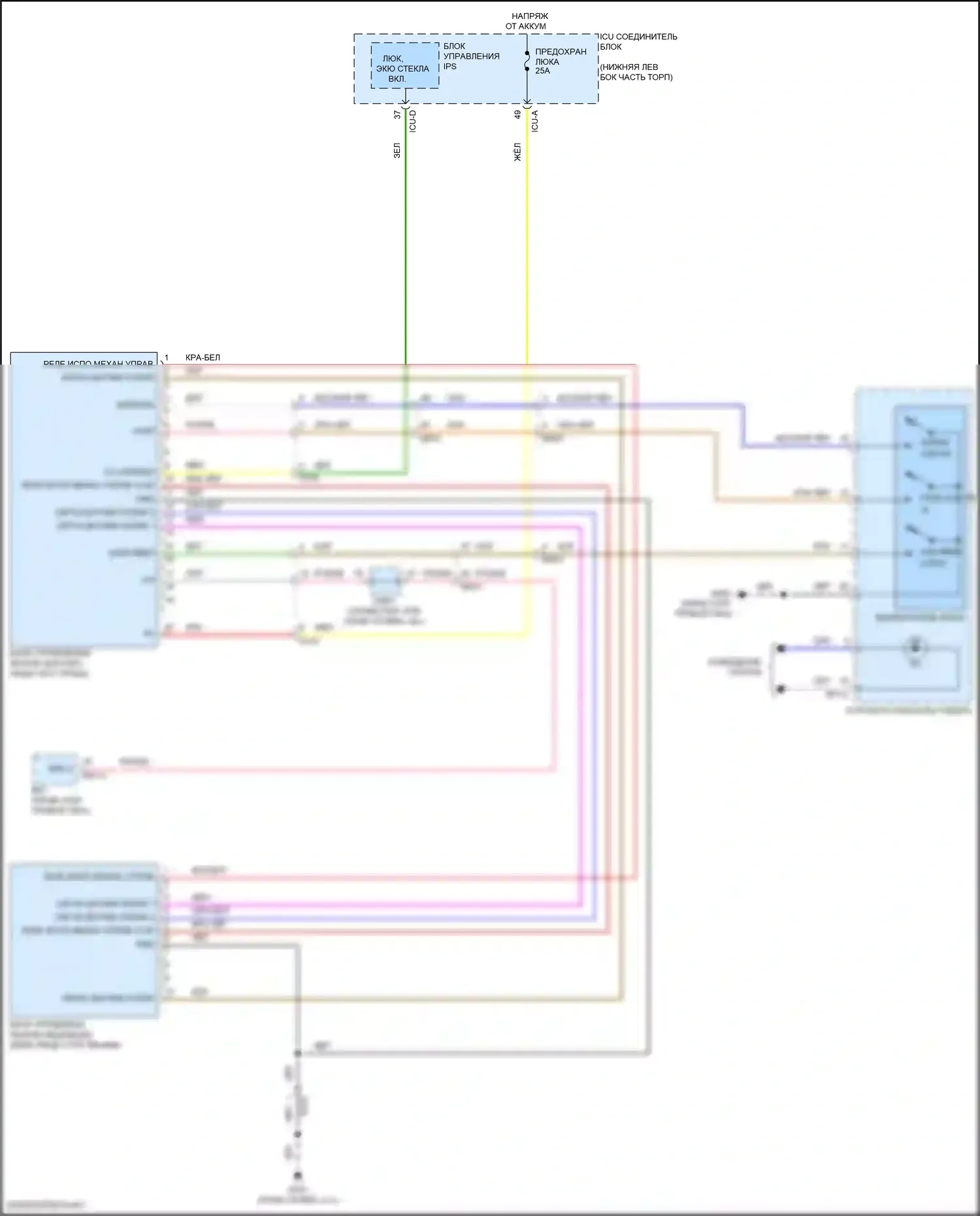 GV70 Genesis I (2020-2024): Электросхема складной крыши/люка 