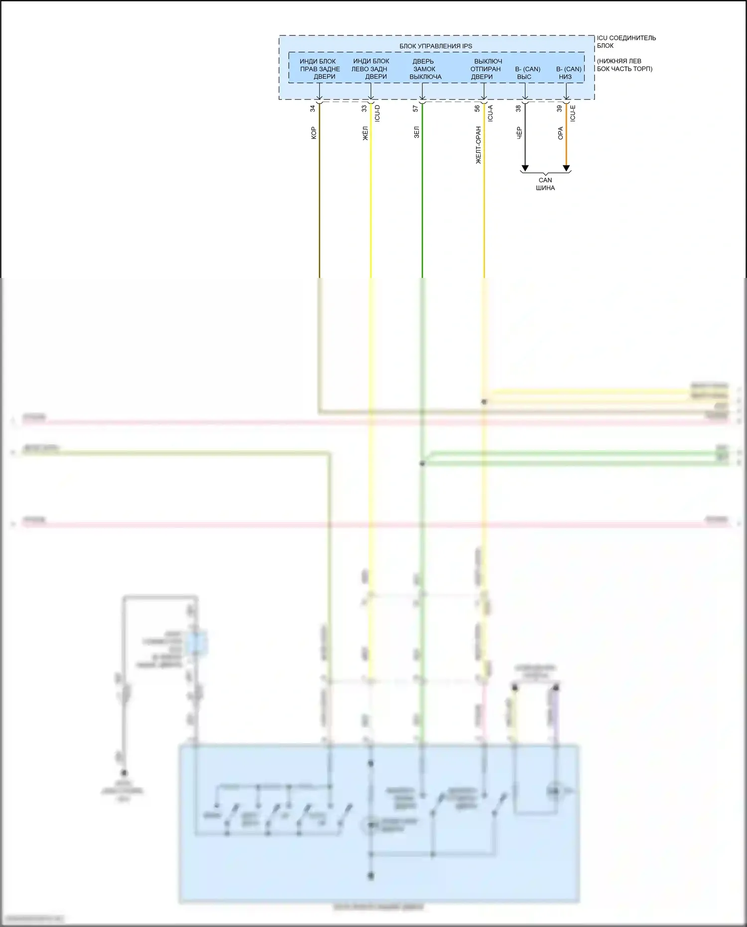 GV70 Genesis I (2020-2024): Электросхема стеклоподъемников (2 из 3) 