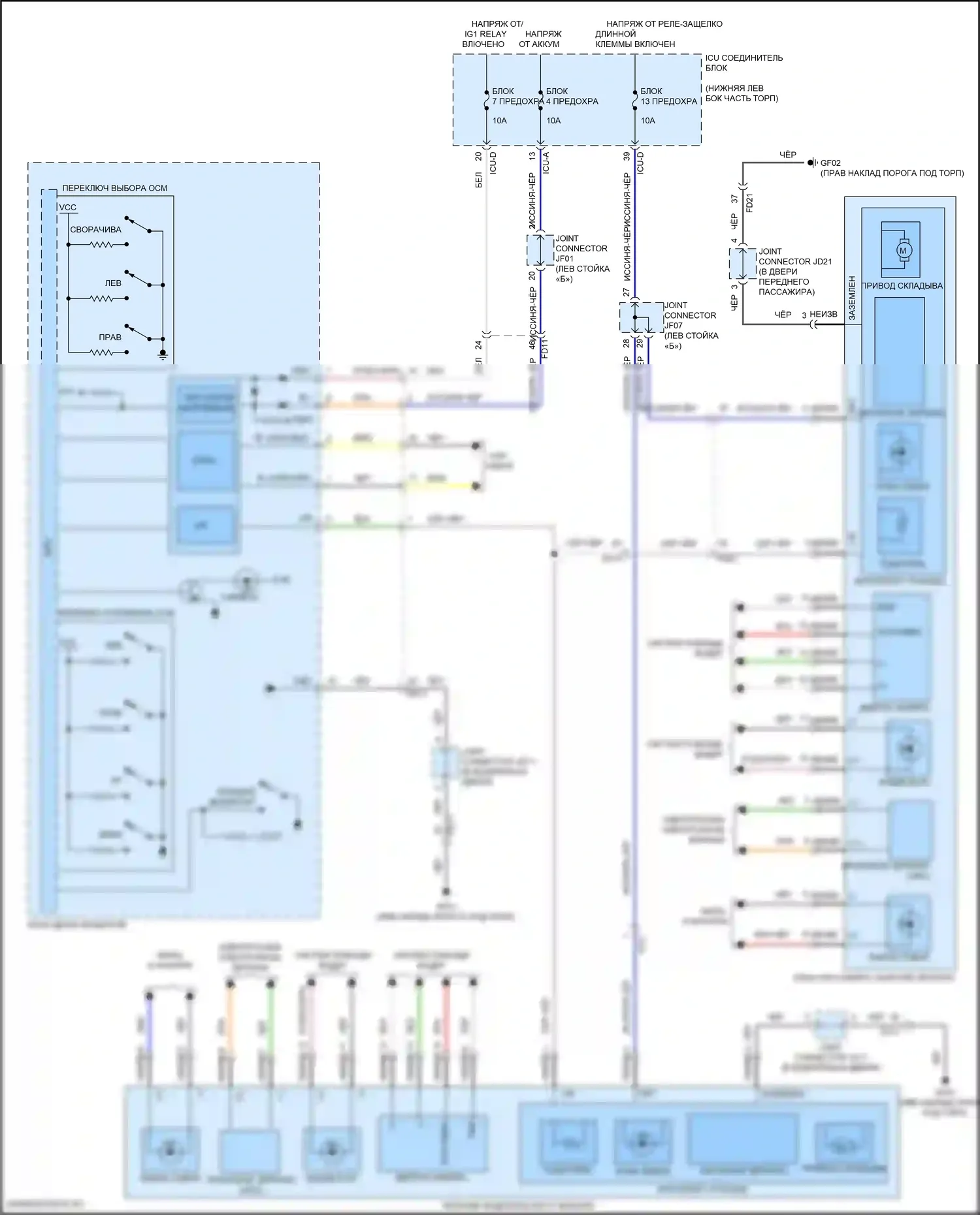 GV70 Genesis I (2020-2024): Электросхема силового зеркала, с электрической раскладкой 