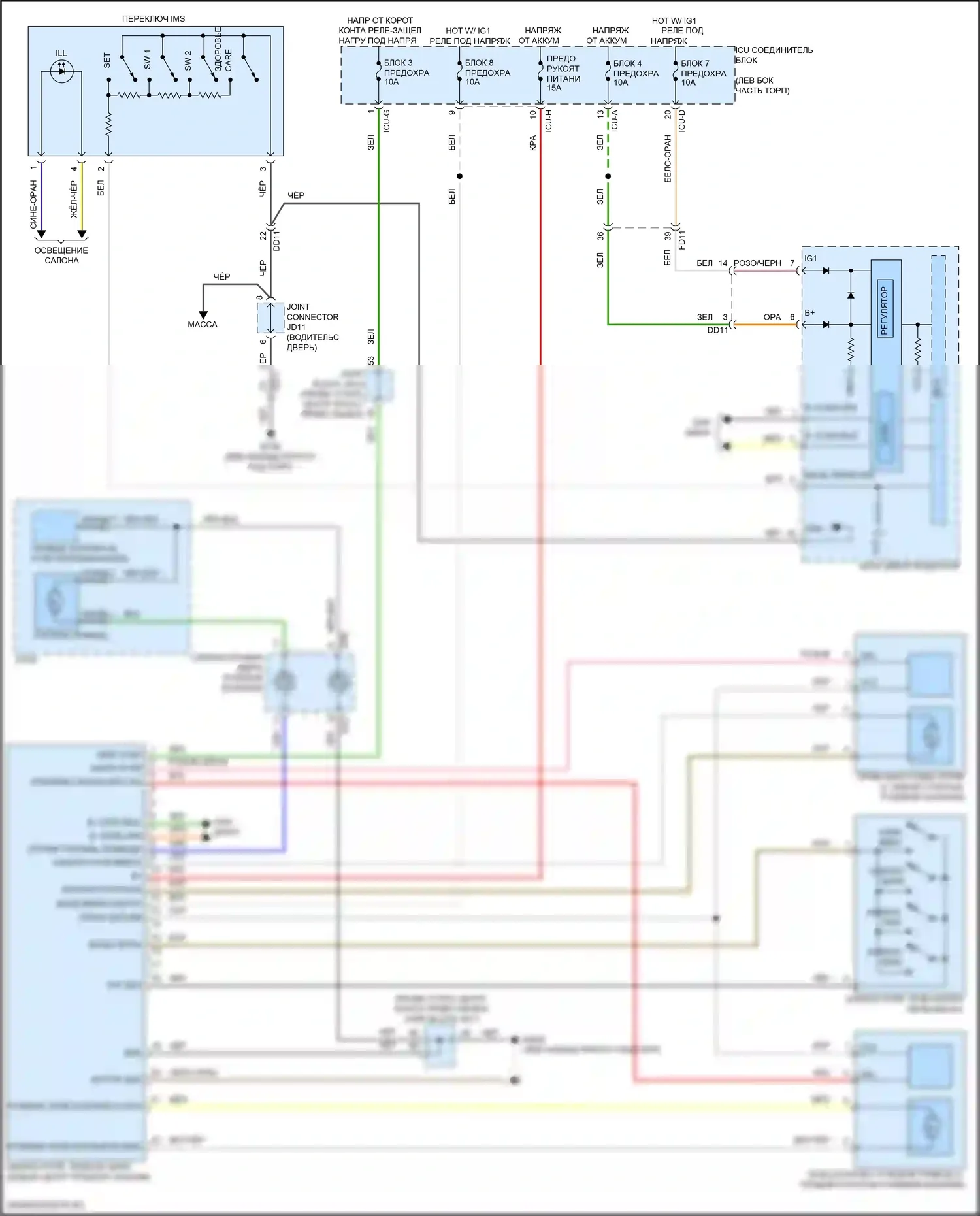 GV80 Coupe Genesis I (2023-2024): Электросхема наклона питания памяти и телескопического подключения питания 