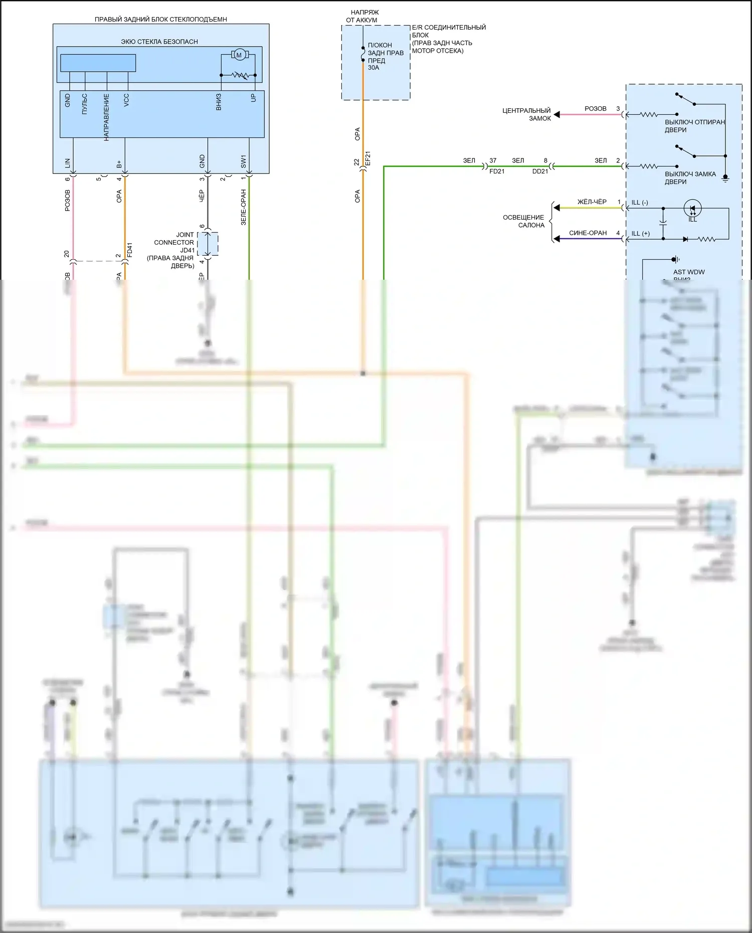 GV80 Coupe Genesis I (2023-2024): Электросхема стеклоподъемников (3 из 3) 