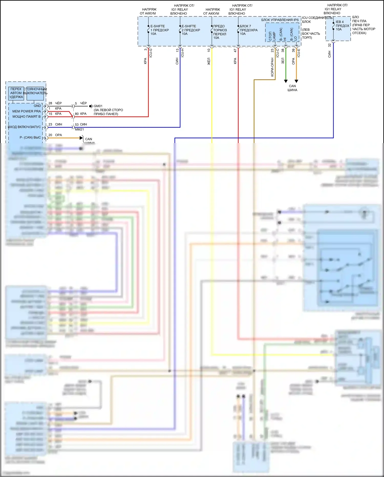 GV80 Genesis I рестайлинг (2023-2024): Электросхема блокировки селектора 