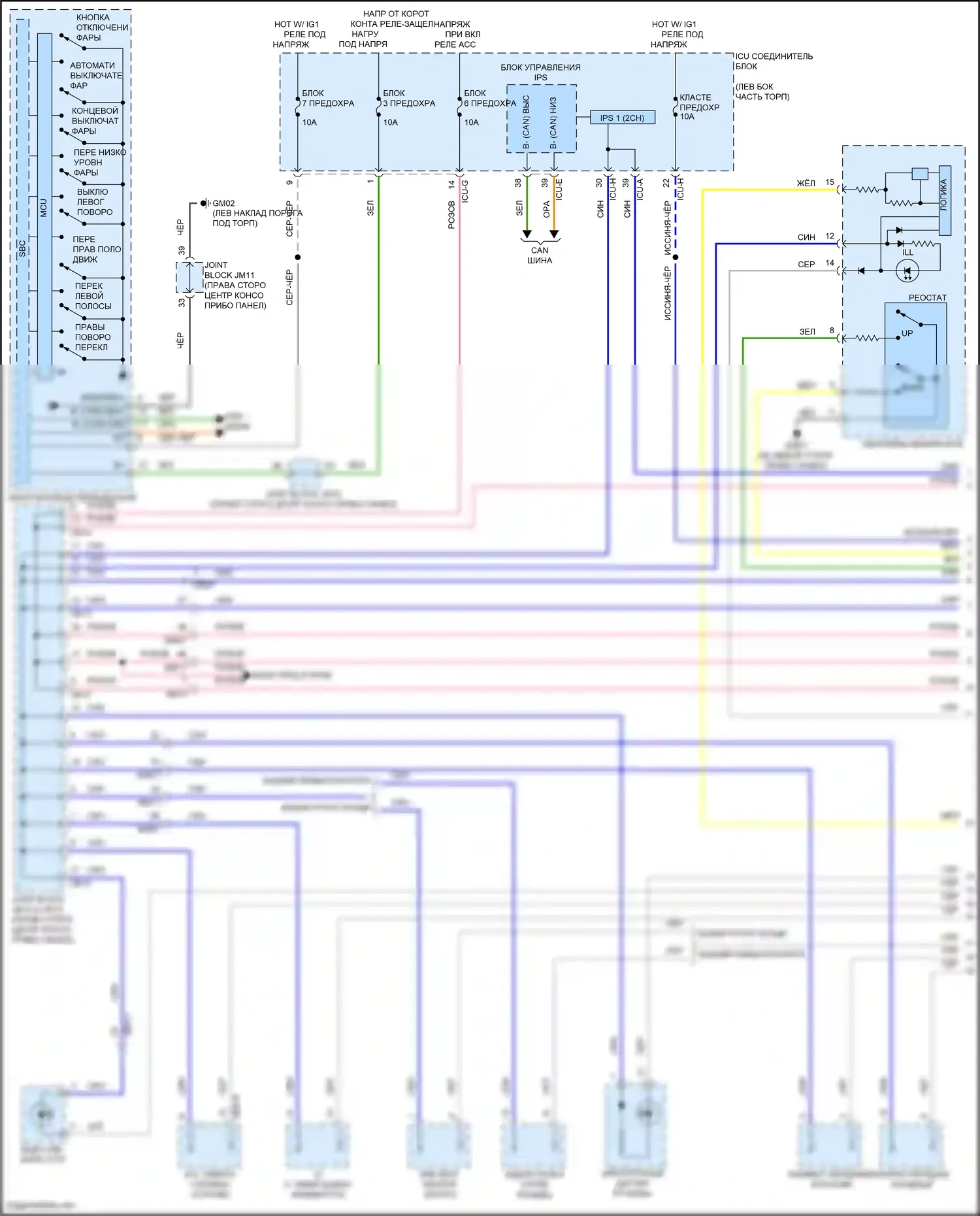 GV80 Genesis I рестайлинг (2023-2024): Электросхема подсветки приборной панели (1 из 3) 