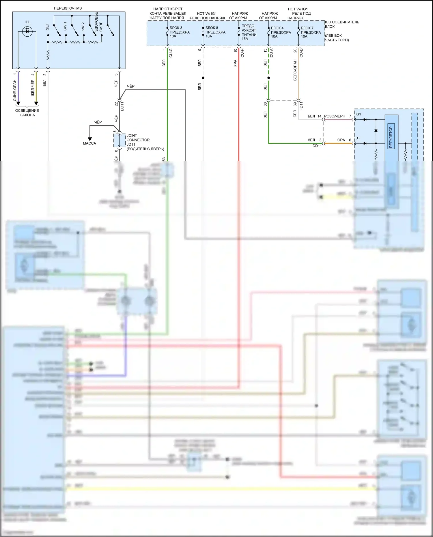 GV80 Genesis I рестайлинг (2023-2024): Электросхема наклона питания памяти и телескопического подключения питания 