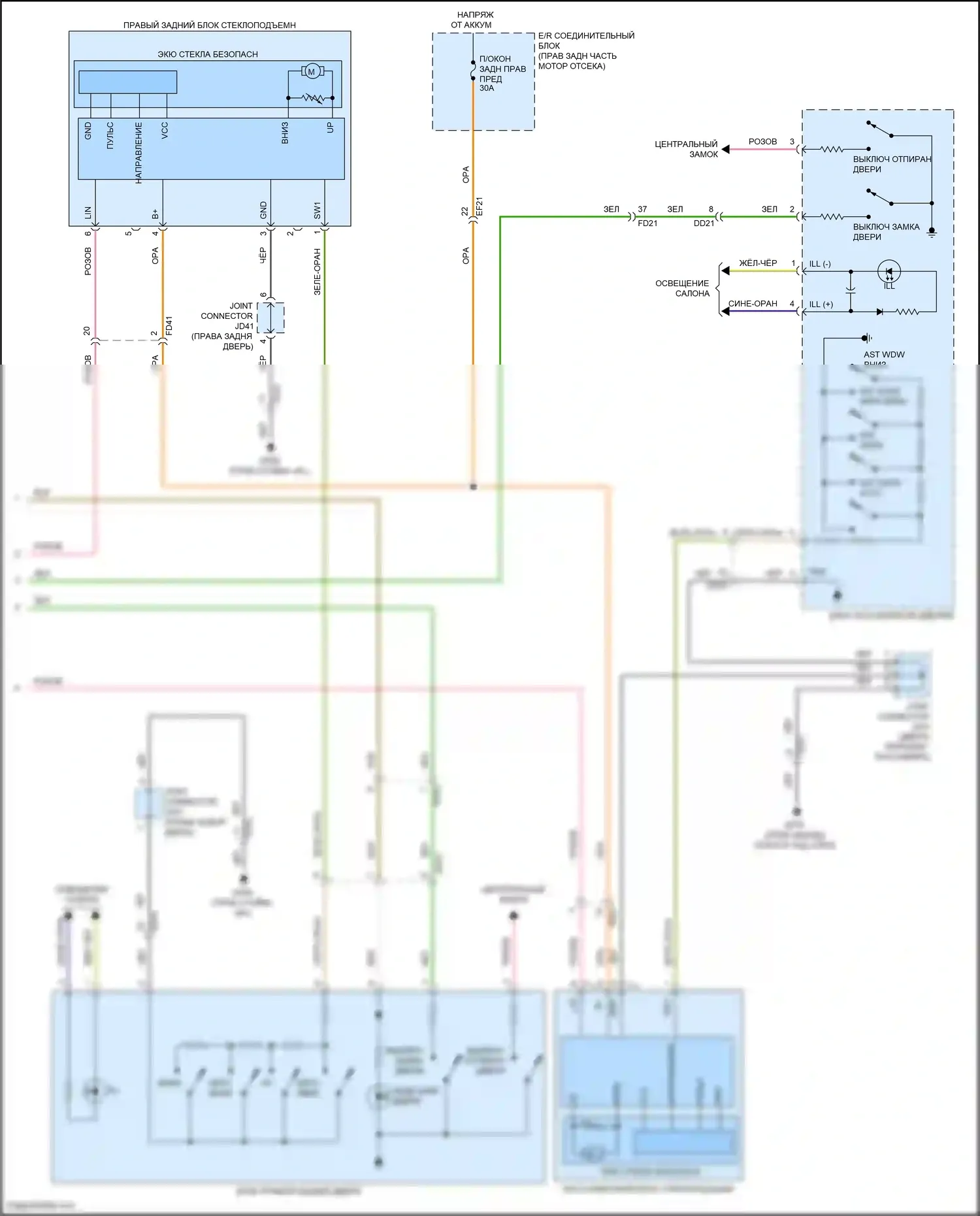 GV80 Genesis I рестайлинг (2023-2024): Электросхема стеклоподъемников (3 из 3) 