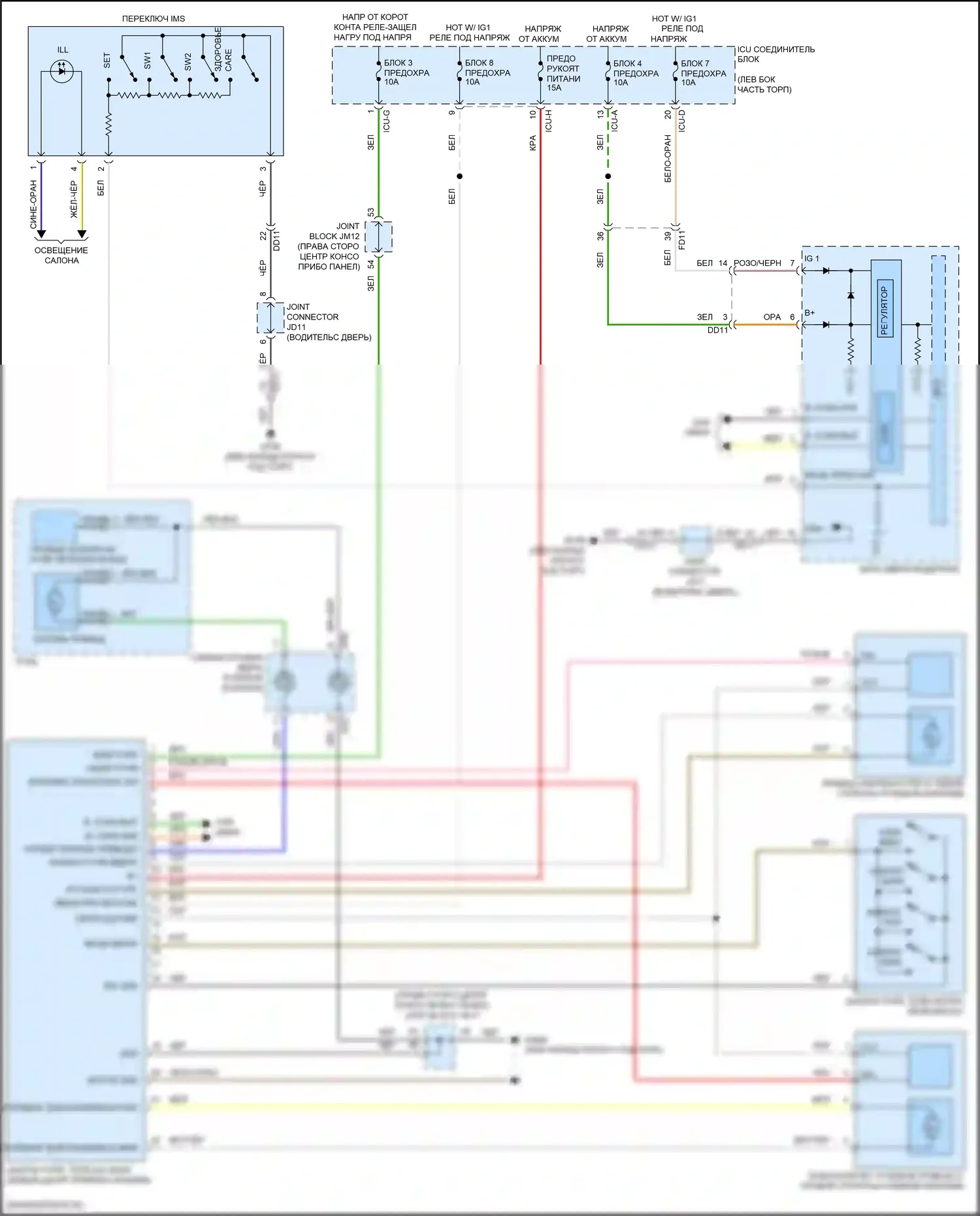 GV80 Genesis I (2020-2023): Электросхема наклона питания памяти и телескопического подключения питания 
