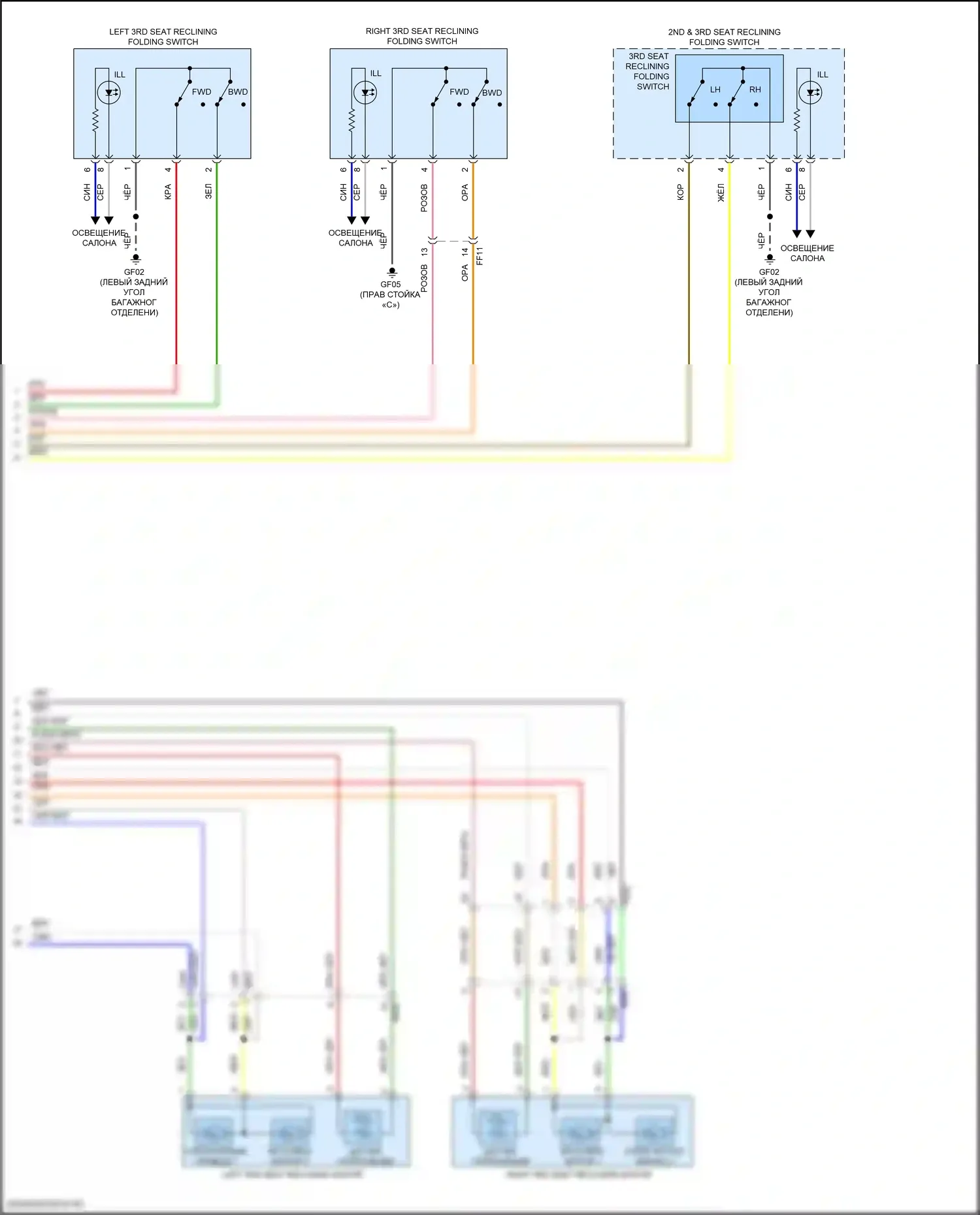 GV80 Genesis I (2020-2023): Электросхема сиденья третьего ряда (2 из 2) 