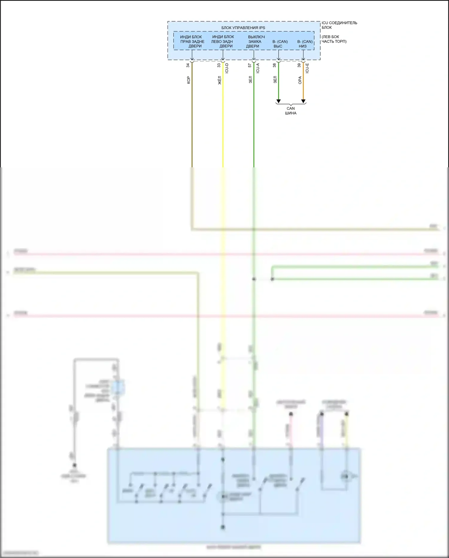 GV80 Genesis I (2020-2023): Электросхема стеклоподъемников (2 из 3) 