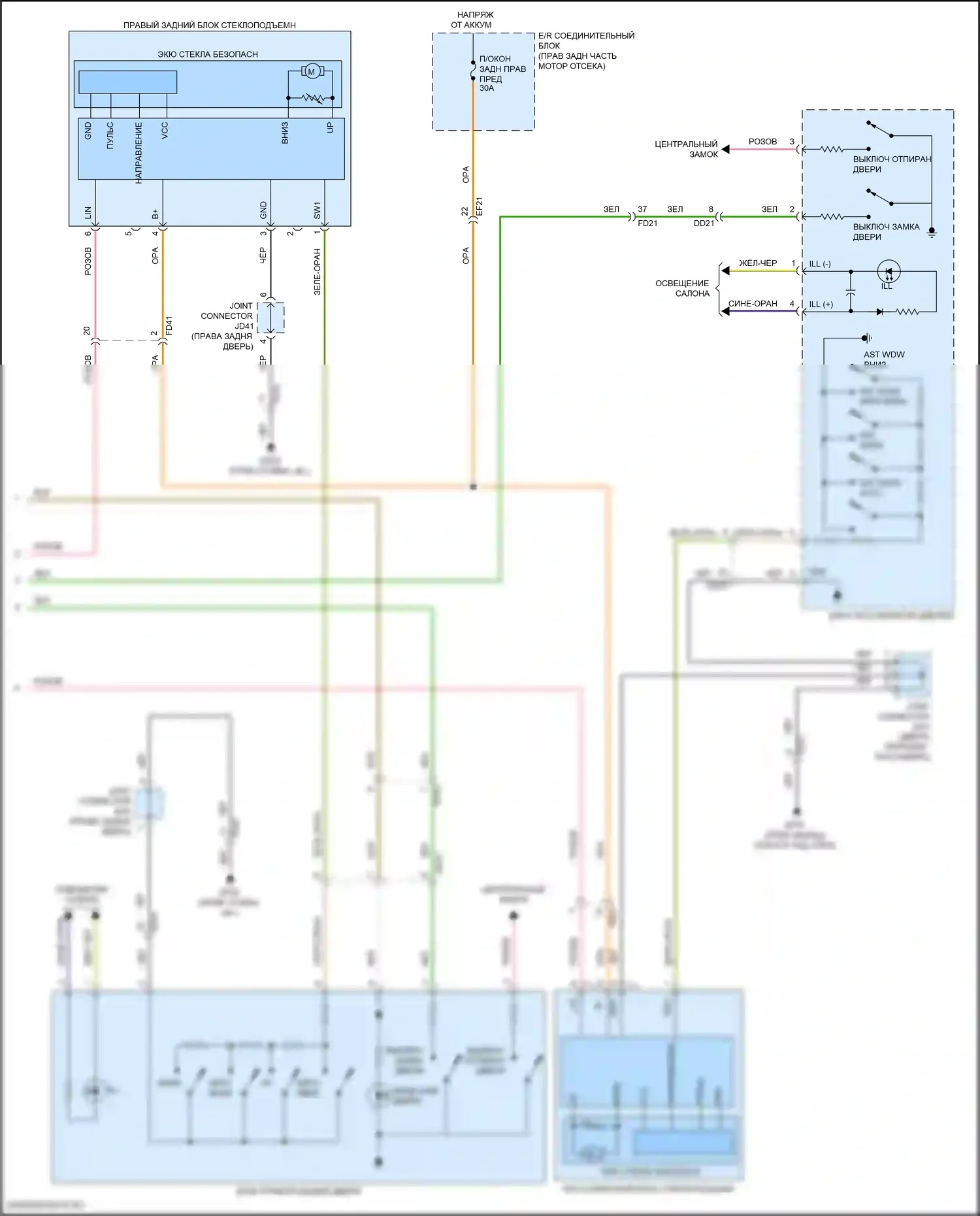 GV80 Genesis I (2020-2023): Электросхема стеклоподъемников (3 из 3) 