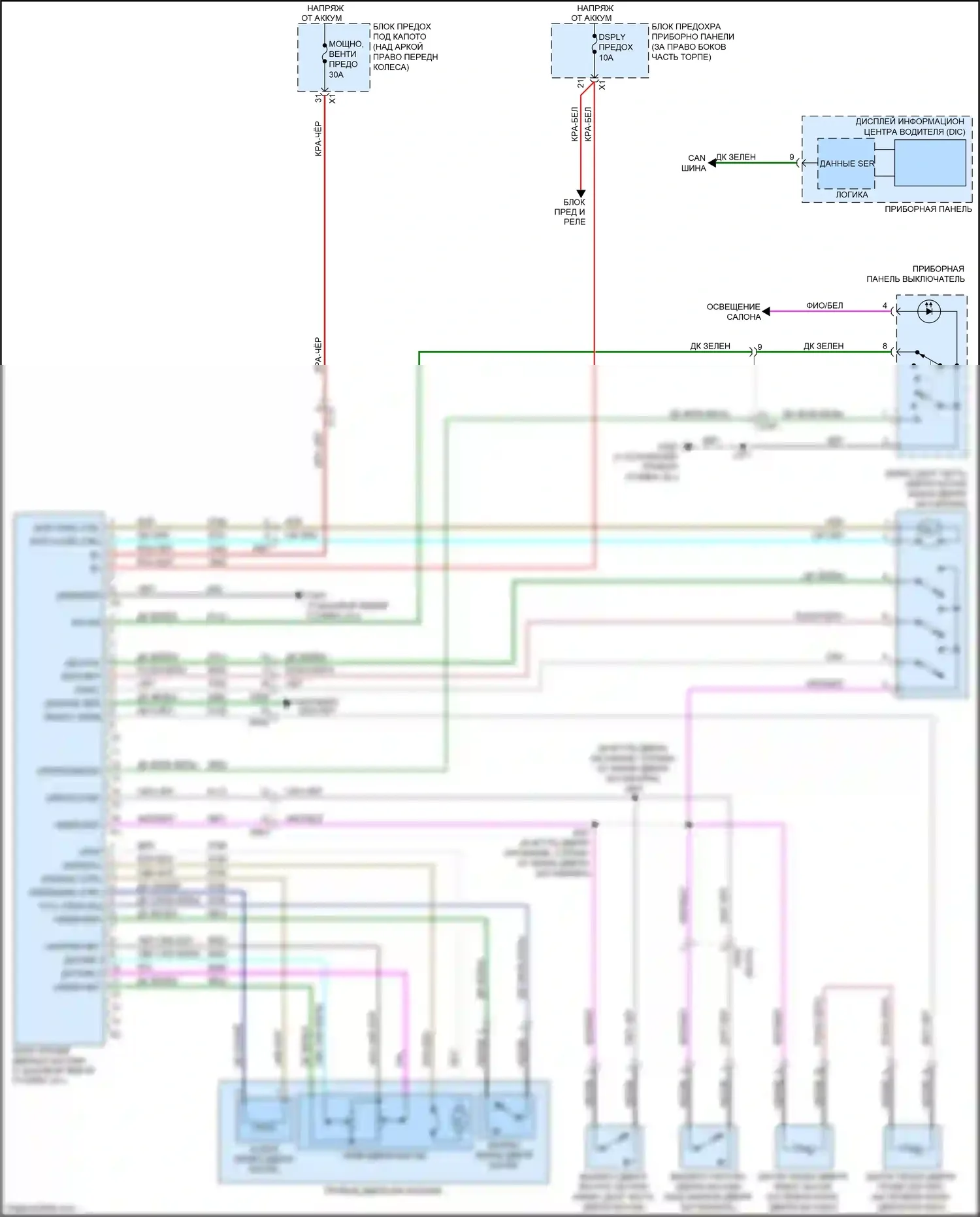 Acadia GMC I рестайлинг (2013-2016): Электросхема двери силового багажника 