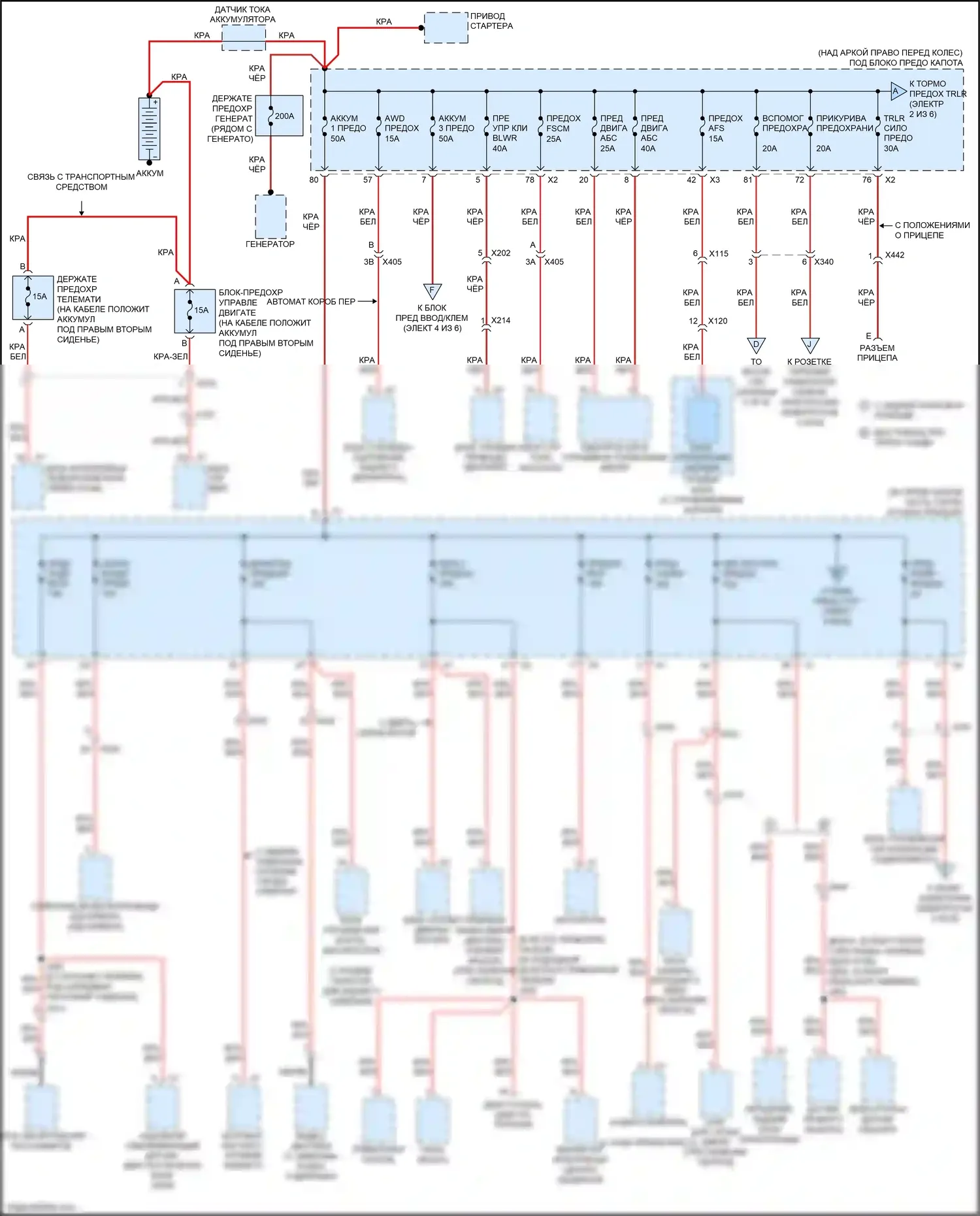Acadia GMC I рестайлинг (2013-2016): Электросхема блока предохранителей реле (1 из 6) 