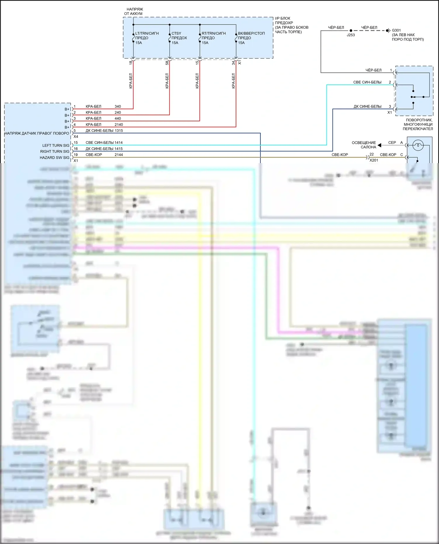 Acadia GMC I рестайлинг (2013-2016): Электросхема фар и фонарей (1 из 2) 