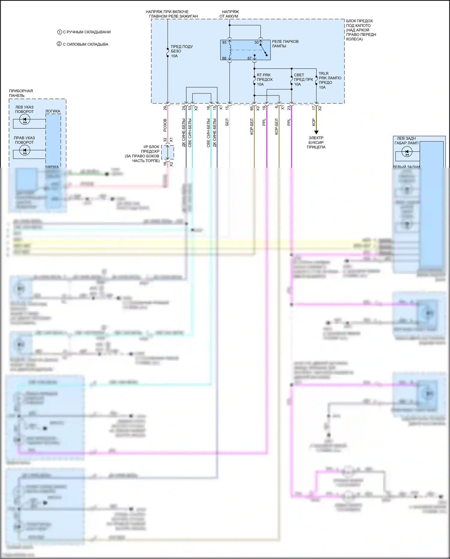 Acadia GMC I рестайлинг (2013-2016): Электросхема фар и фонарей (2 из 2) 