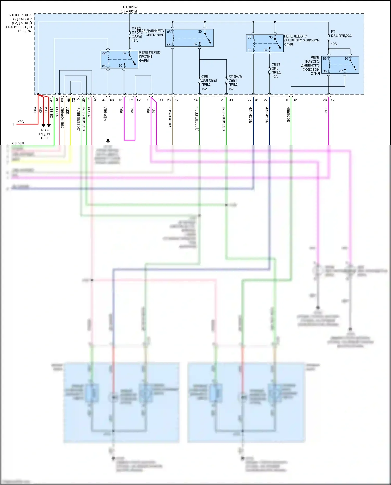 Acadia GMC I рестайлинг (2013-2016): Электросхема фар, без ксенонового проектора ближнего света и галогенного проектора дальнего света (2 из 2) 