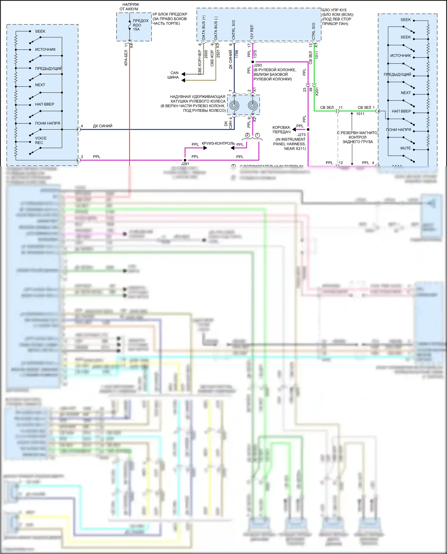 Acadia GMC I рестайлинг (2013-2016): Электросхема магнитолы, базовая 