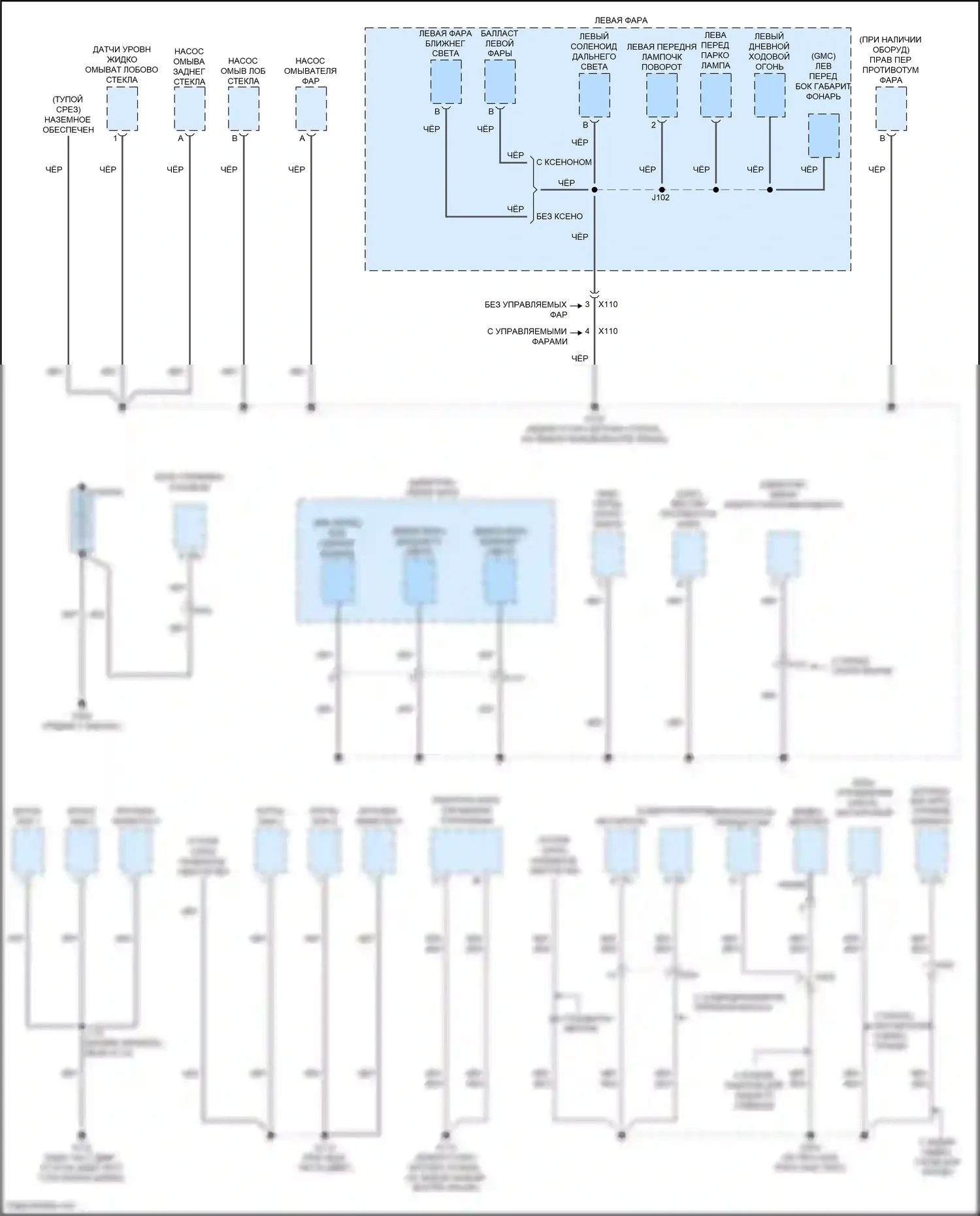 Acadia GMC I рестайлинг (2013-2016): Электросхема разводки массы (1 из 6) 