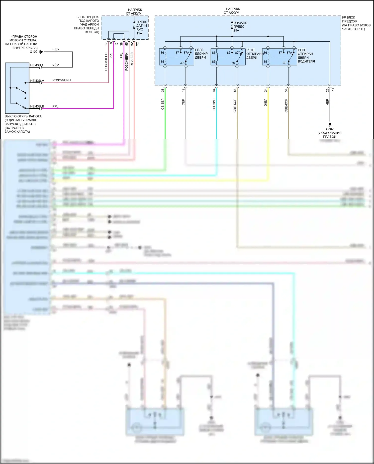 Acadia GMC I рестайлинг (2013-2016): Электросхема центрального замка, без экспресс вверх/вниз (1 из 2) 