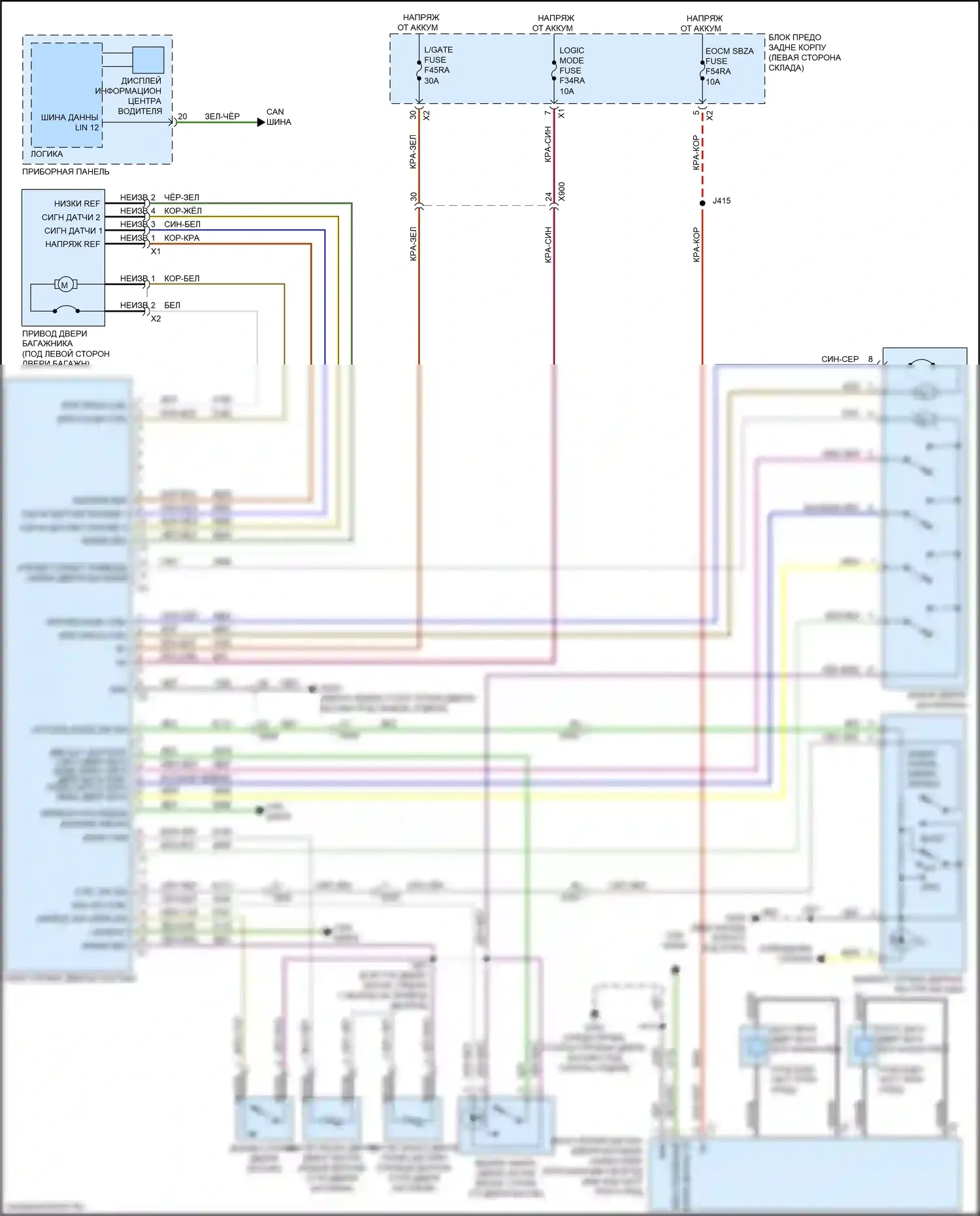 Acadia GMC II рестайлинг (2019-2024): Электросхема двери силового багажника 