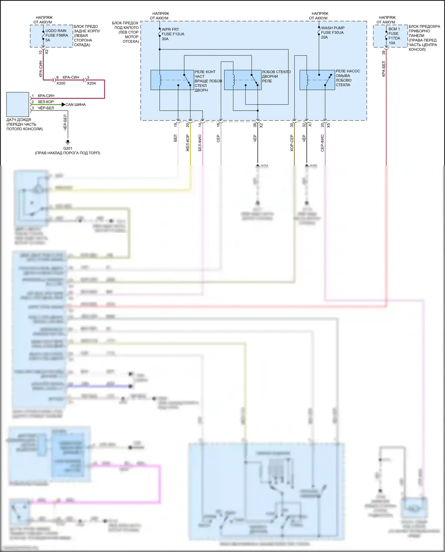 Acadia GMC II рестайлинг (2019-2024): Электросхема передних дворников и омывателей 