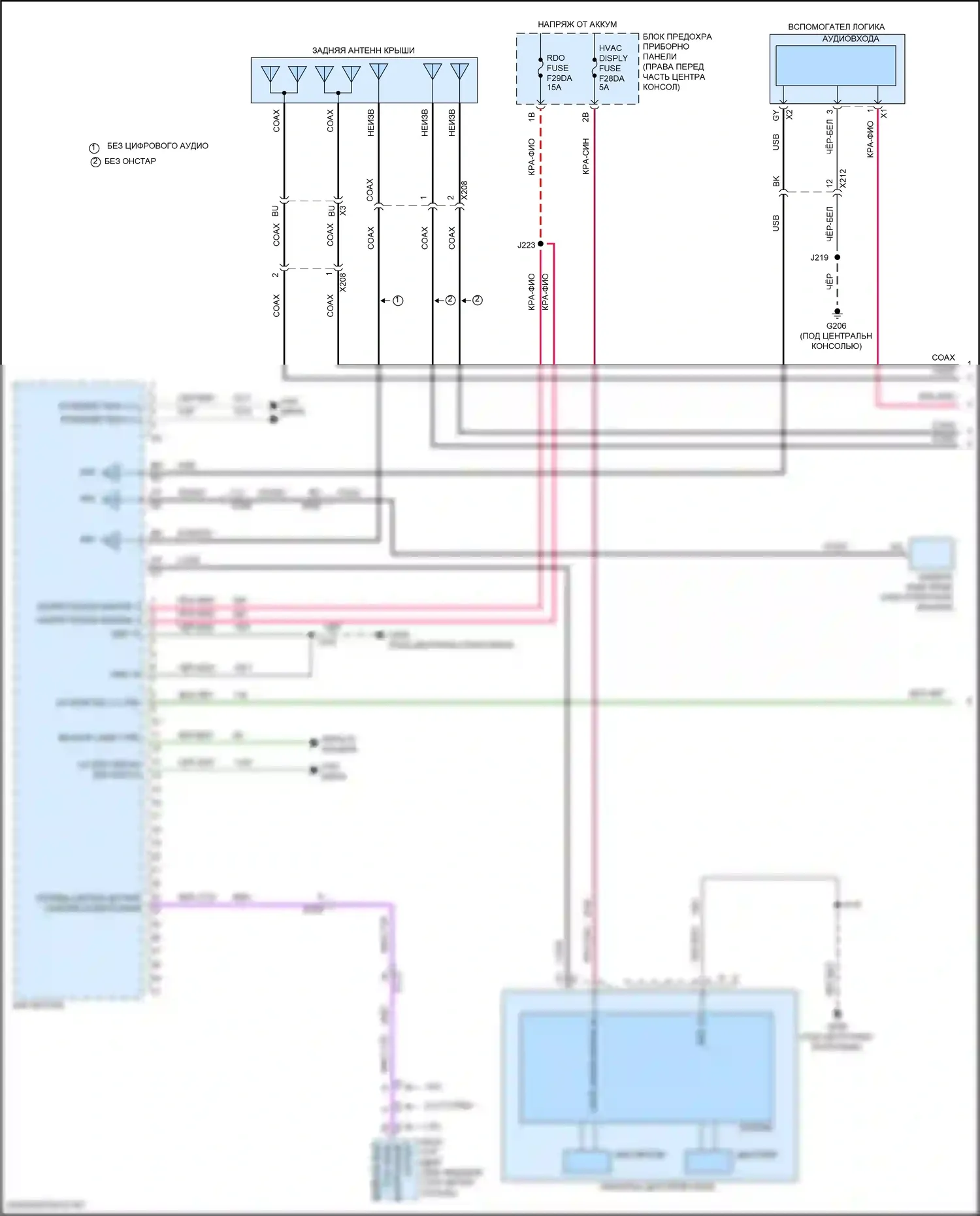 Acadia GMC II рестайлинг (2019-2024): Электросхема магнитолы, низкий уровень (1 из 3) 
