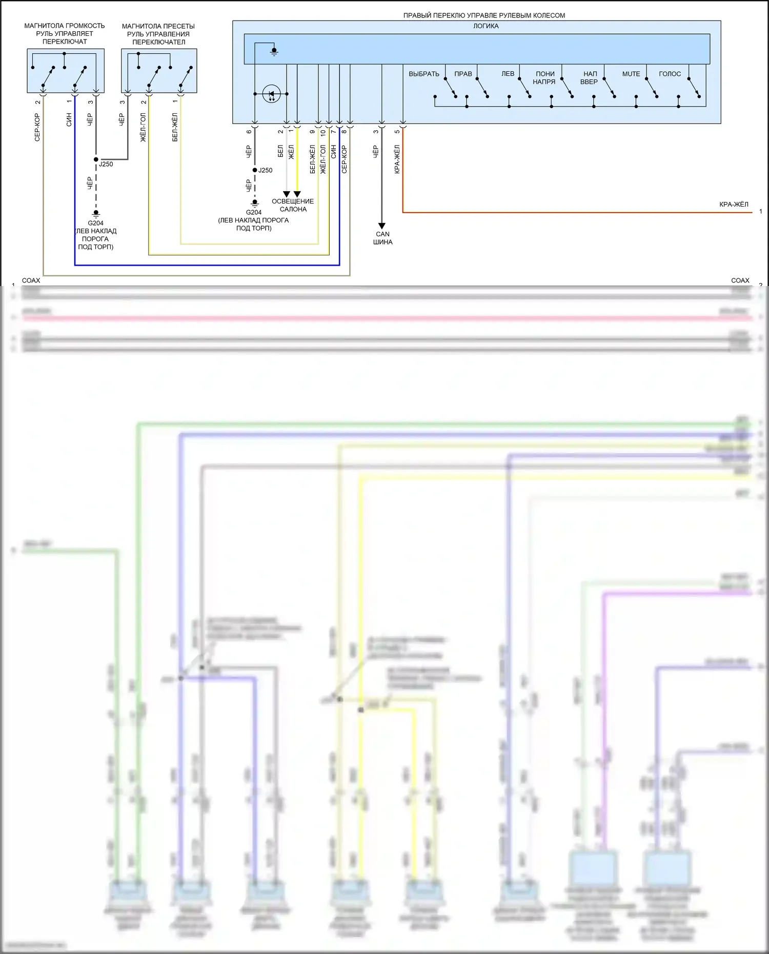 Acadia GMC II рестайлинг (2019-2024): Электросхема магнитолы, низкий уровень (2 из 3) 
