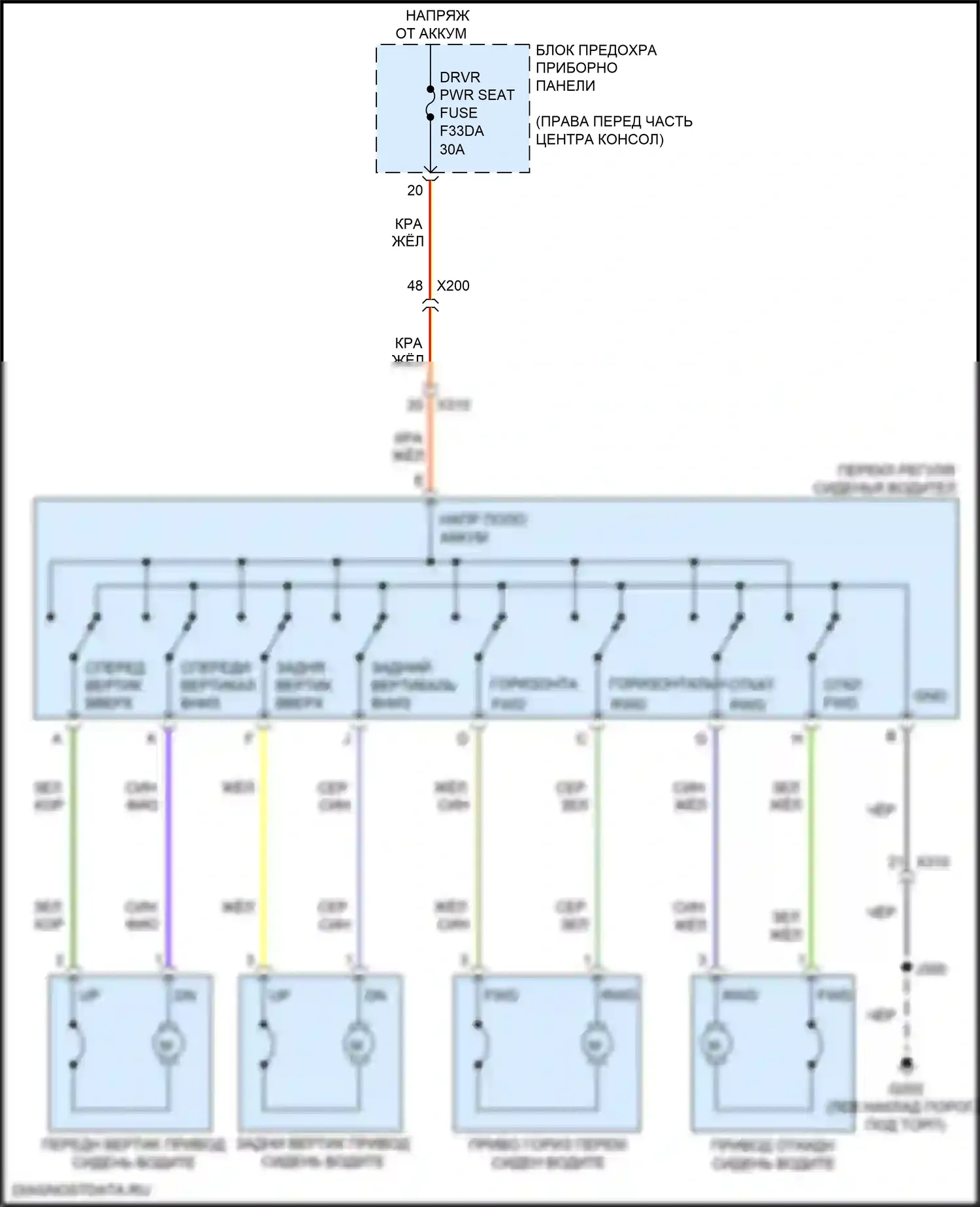 Acadia GMC II рестайлинг (2019-2024): Питание водительского сиденья электросхема 