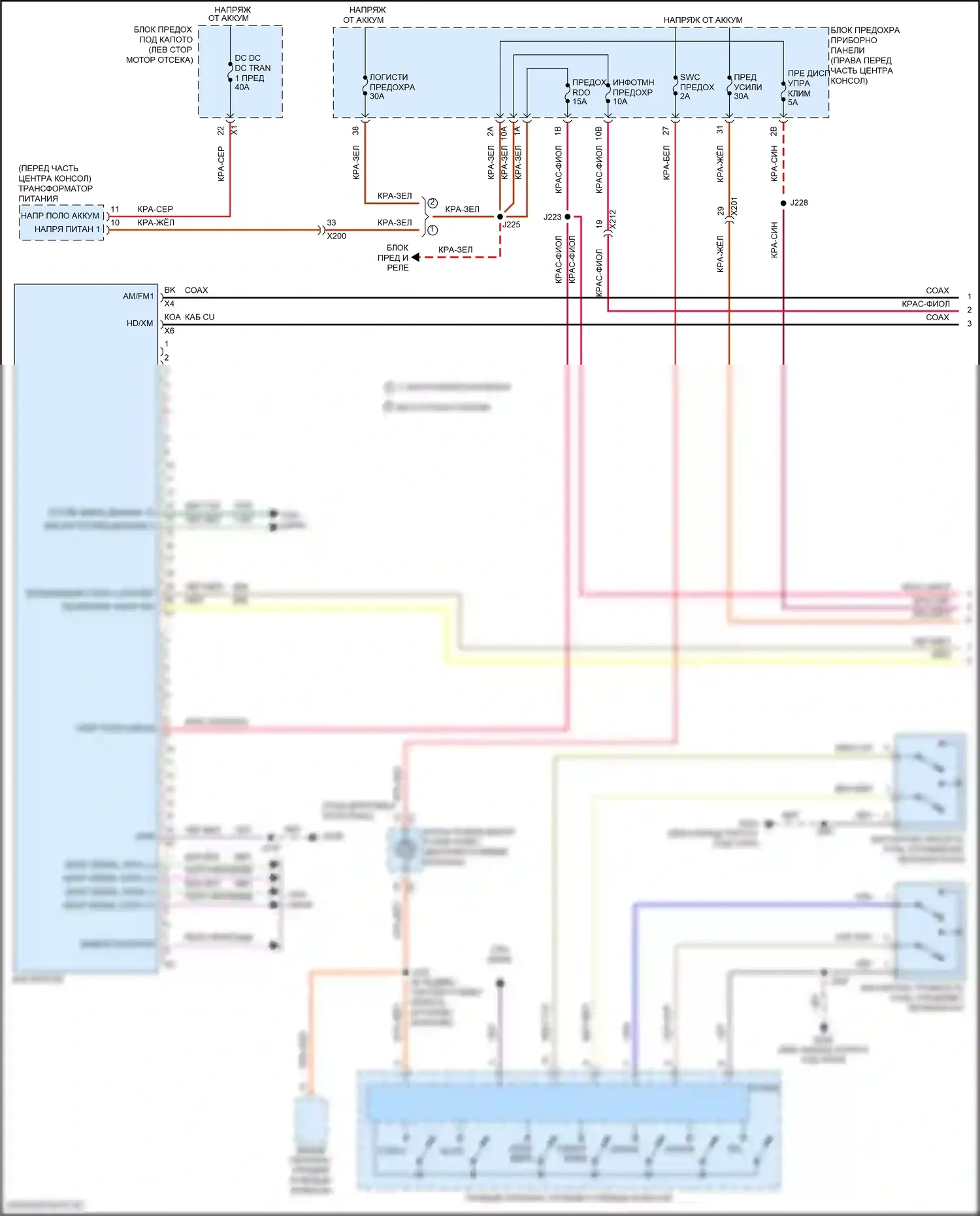 Acadia GMC II (2016-2019): Электросхема магнитолы, верхний уровень (1 из 4) 