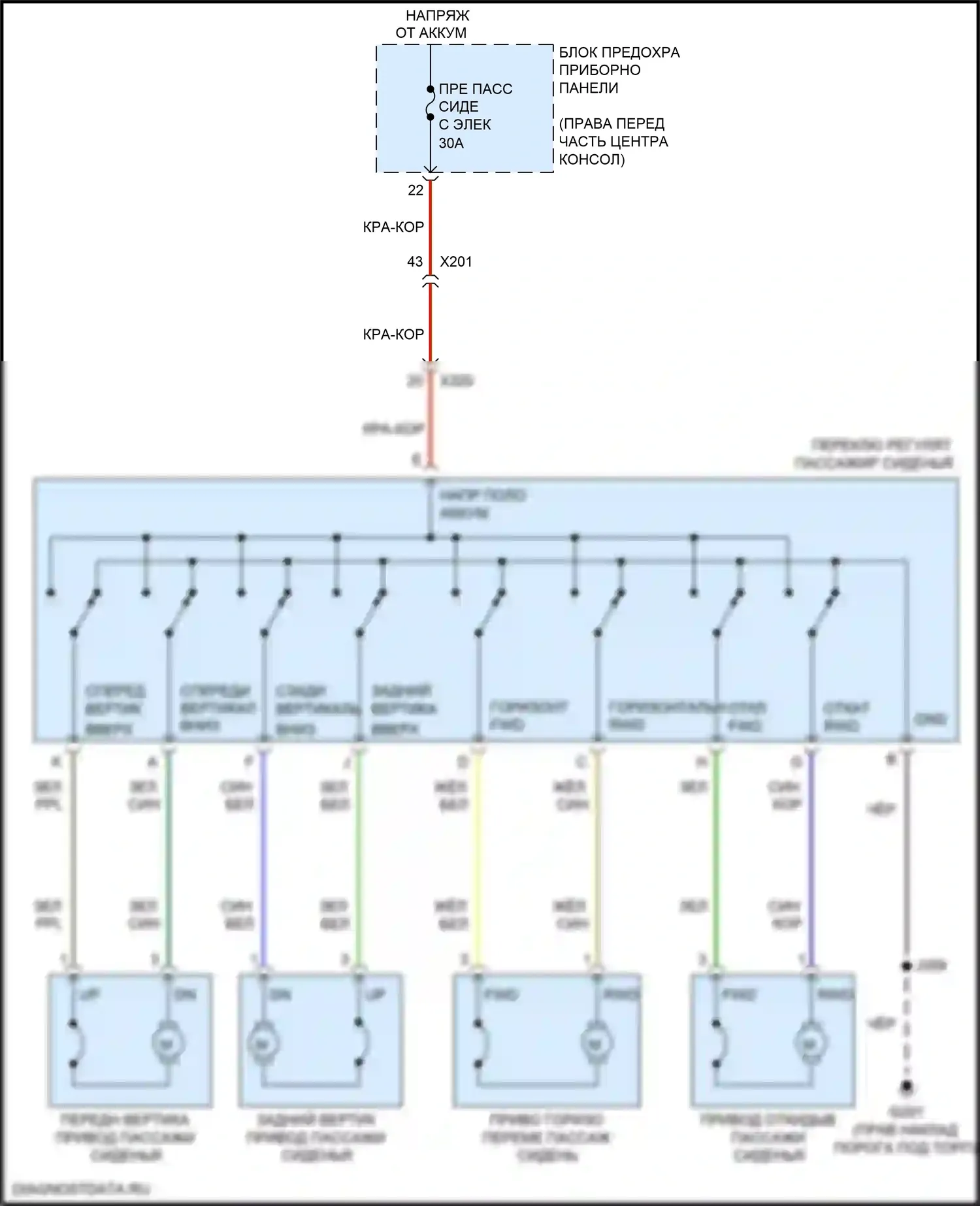 Acadia GMC II (2016-2019): Электросхема сиденья питания для пассажиров 