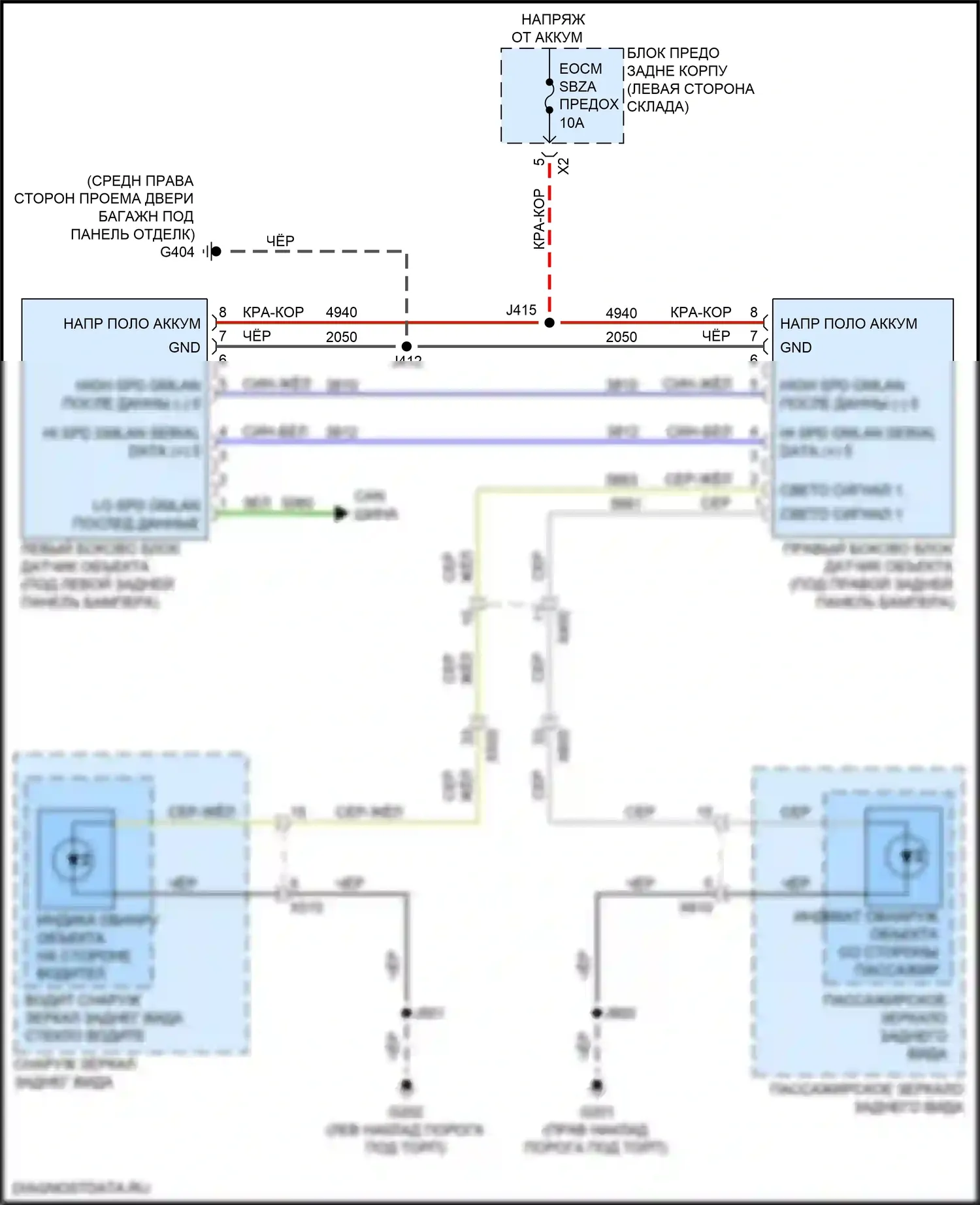 Acadia GMC II (2016-2019): Электросхема мониторинга в слепой зоне 