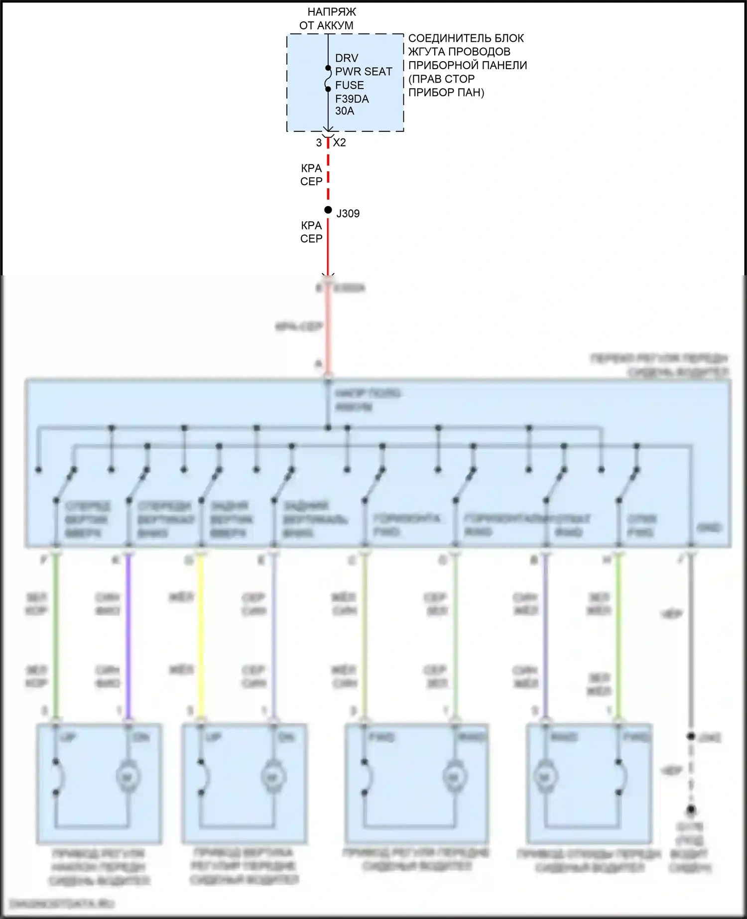 Canyon GMC III (2022-2024): Питание водительского сиденья электросхема 