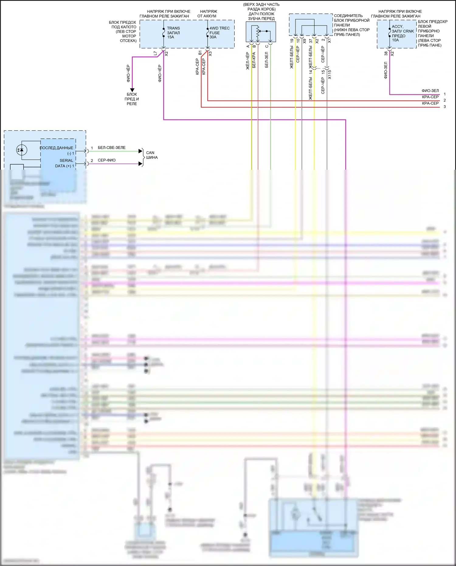 Sierra GMC III рестайлинг (2015-2018): Электросхема раздаточной коробки, 2-ступенчатая с кнопочным управлением (1 из 2) 