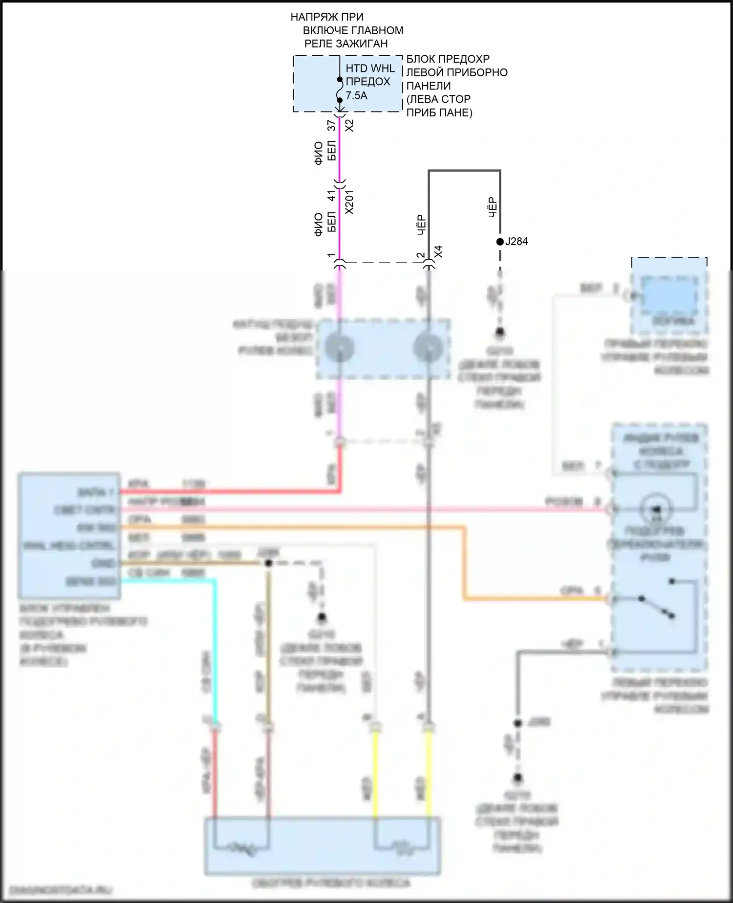 Sierra GMC III рестайлинг (2015-2018): Электросхема рулевого колеса с подогревом 