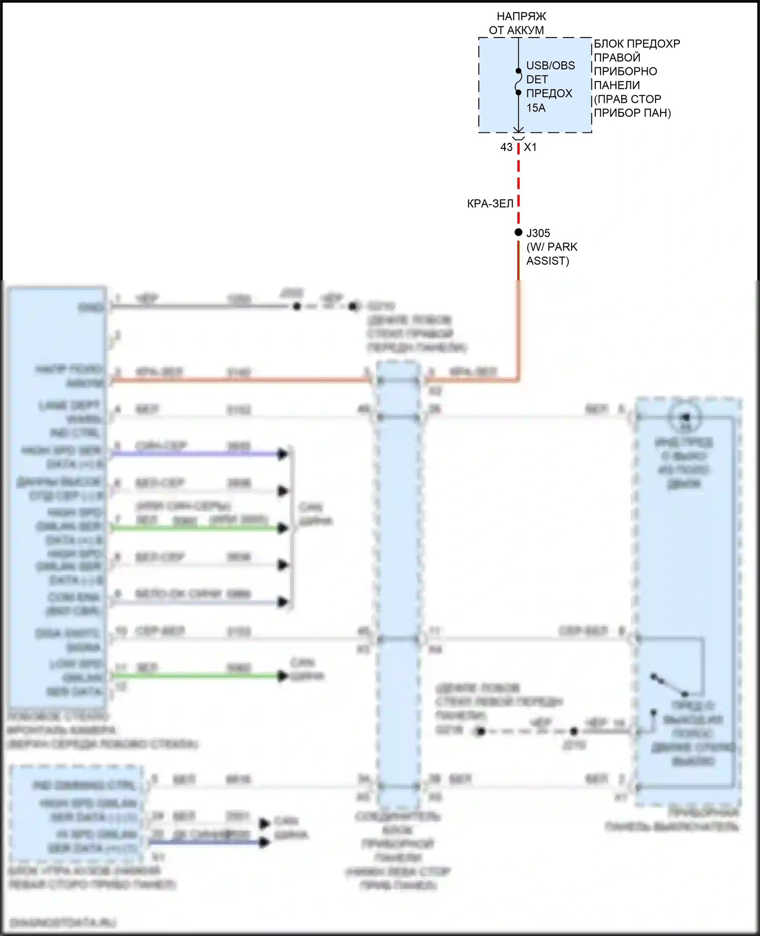 Sierra GMC III рестайлинг (2015-2018): Электросхема предупреждения о выезде с полосы движения, без предупреждения о переднем столкновении, с активной поддержкой безопасности полосы движения 