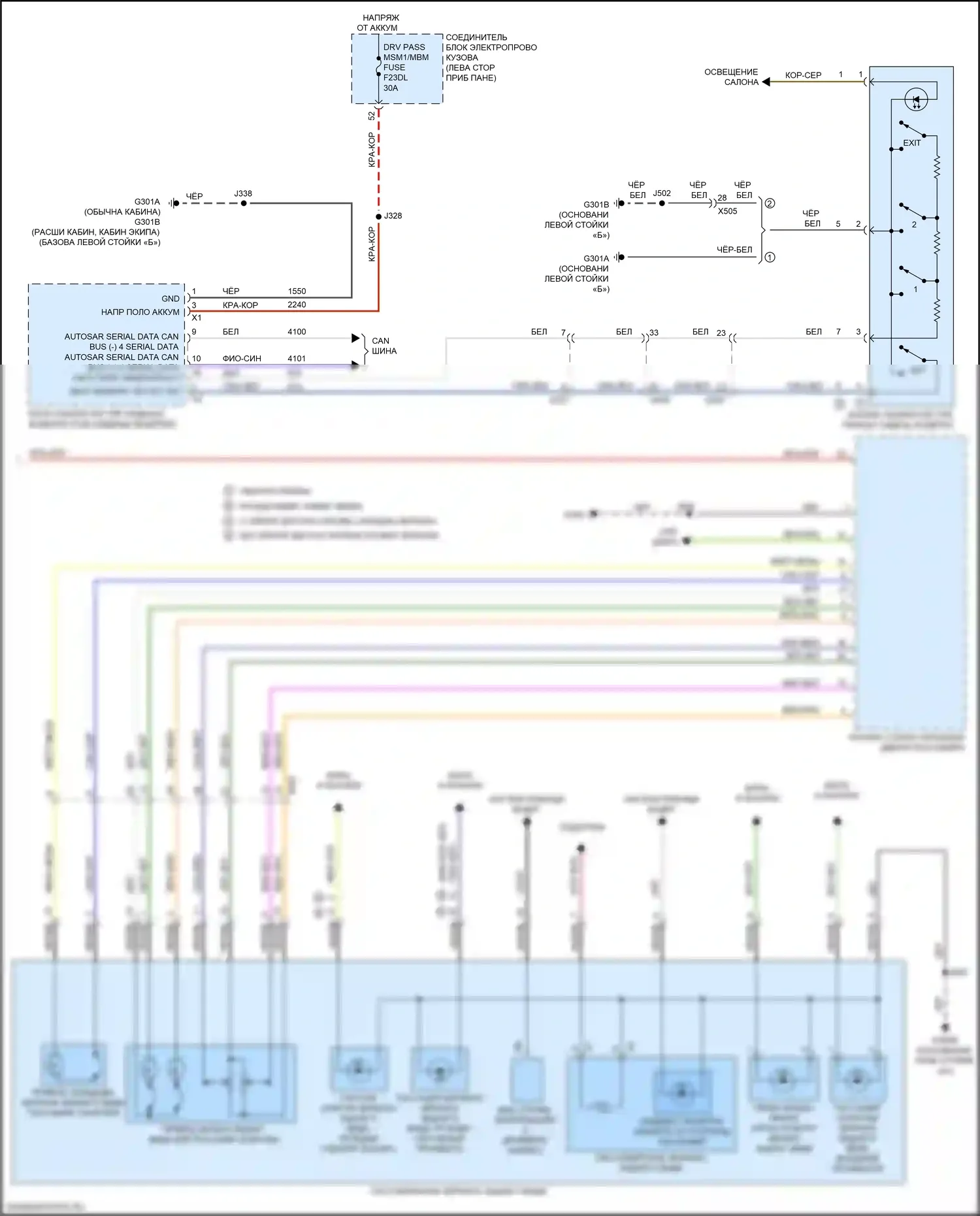 Sierra GMC IV рестайлинг (2022-2024): Электросхема памяти зеркал (2 из 2) 