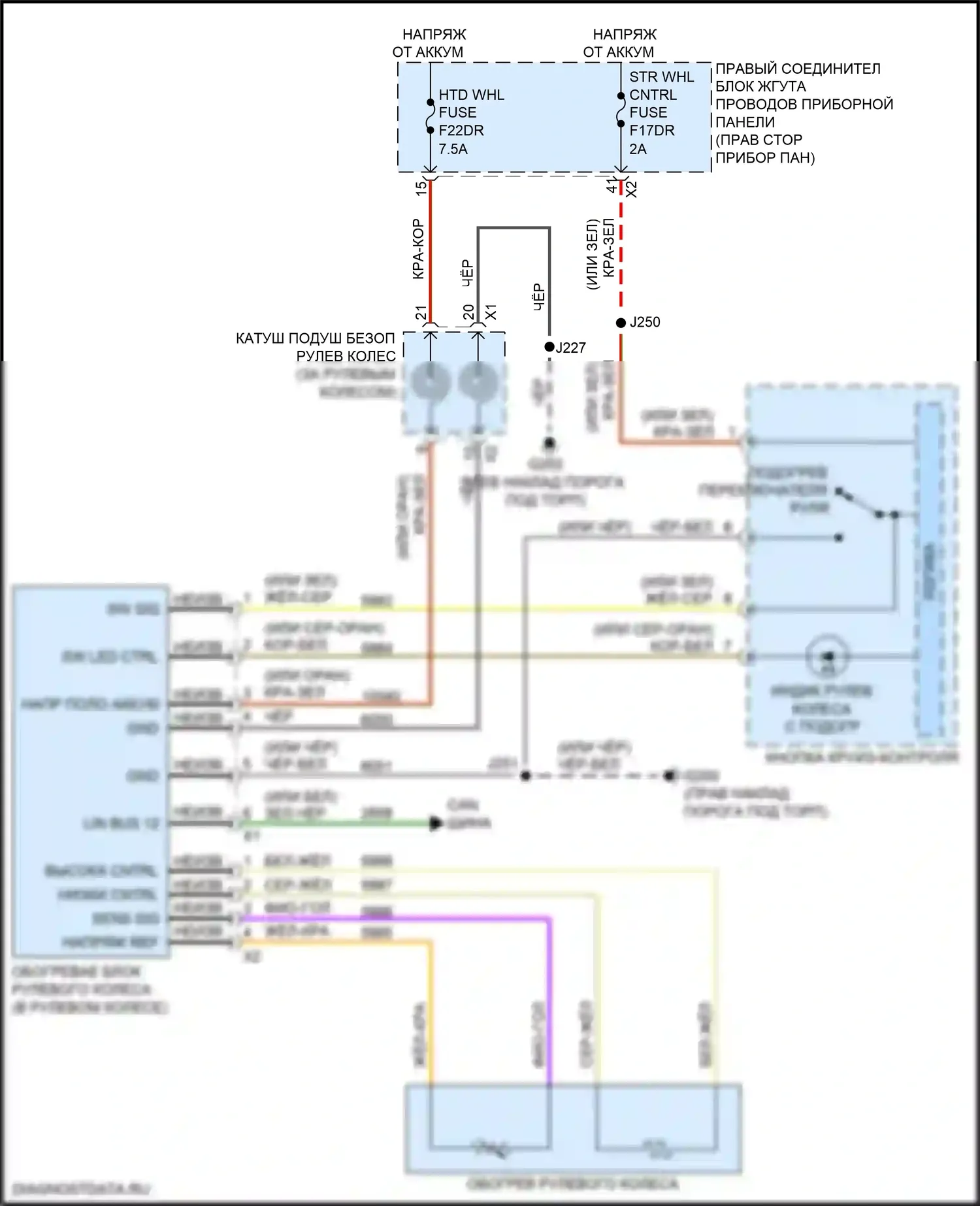 Sierra GMC IV рестайлинг (2022-2024): Электросхема рулевого колеса с подогревом, без активной безопасности полосы движения 