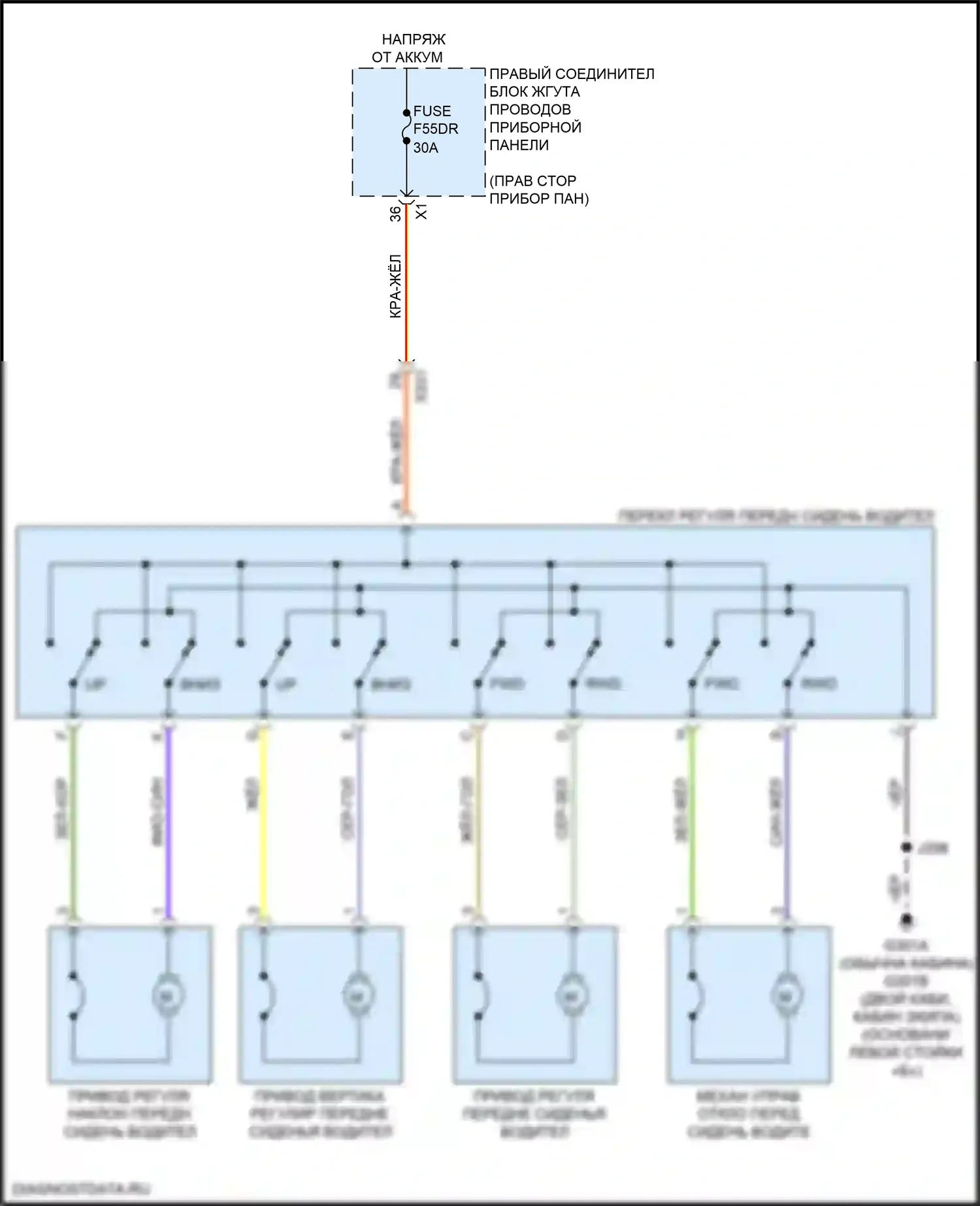 Sierra GMC IV рестайлинг (2022-2024): Питание водительского сиденья электросхема 