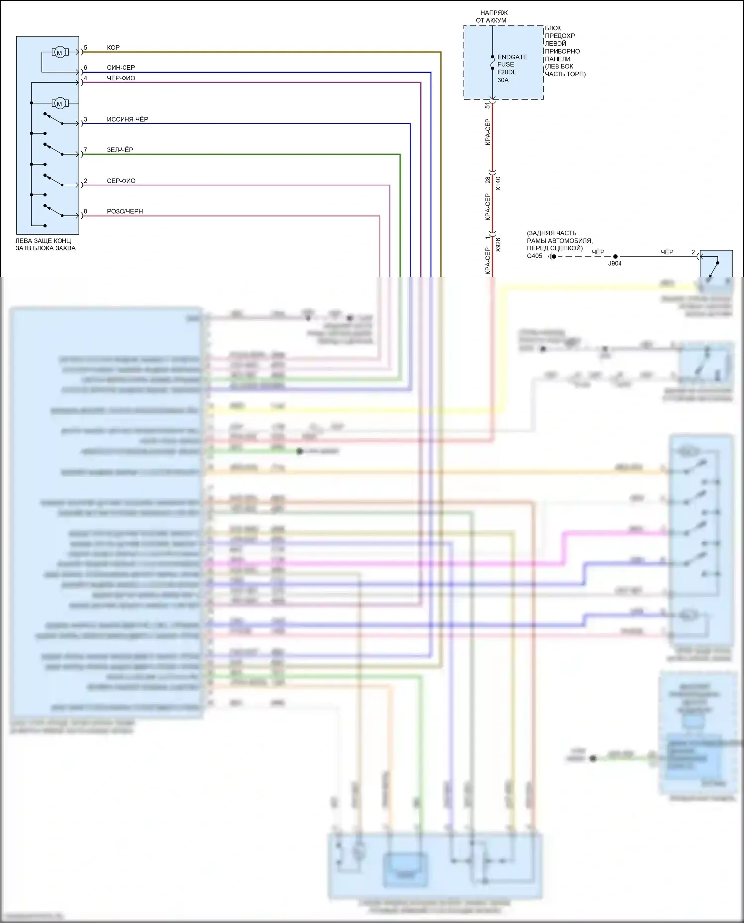 Sierra GMC IV (2018-2022): Электросхема концевого затвора, с питанием 