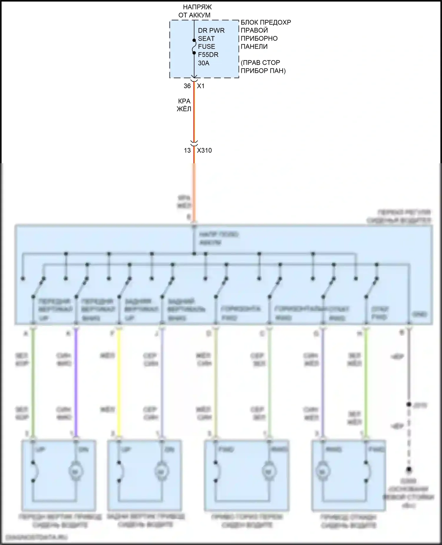 Sierra GMC IV (2018-2022): Питание водительского сиденья электросхема 