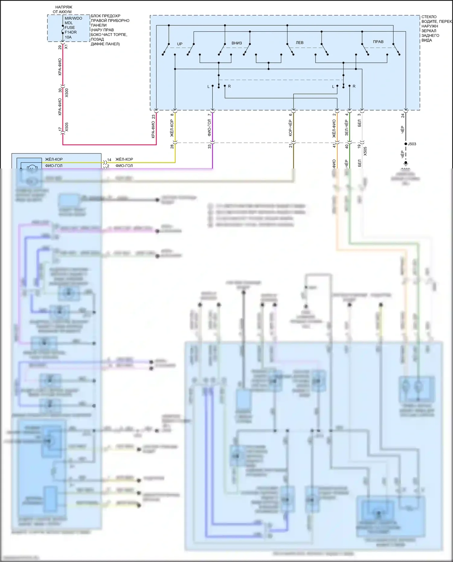 Sierra GMC IV (2018-2022): Электросхема управления зеркалами заднего вида 