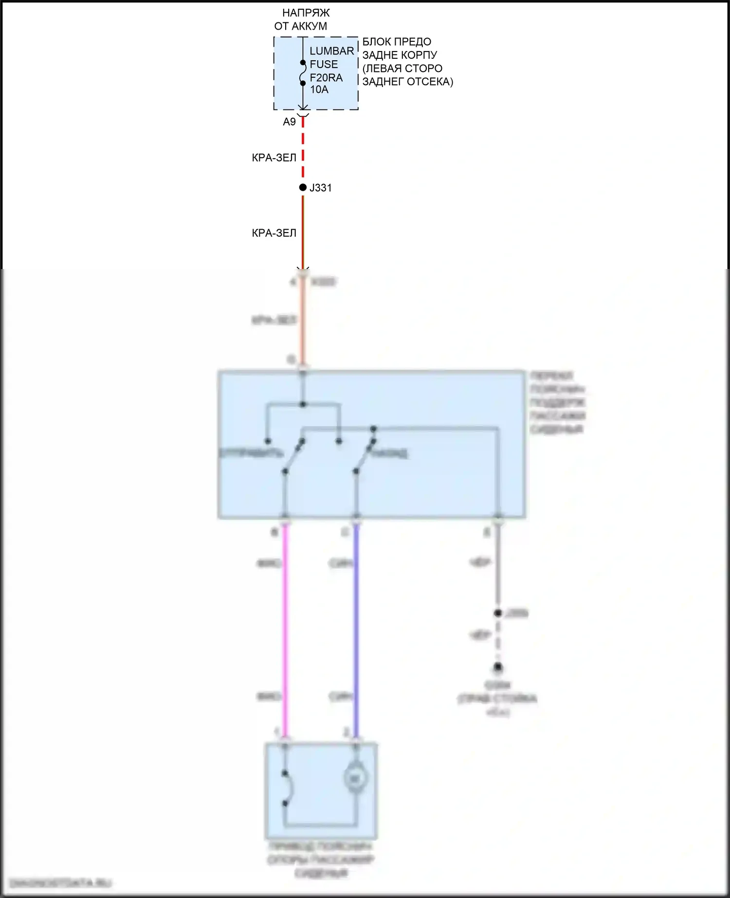 Terrain GMC II рестайлинг (2021-2024): Поясничная электросхема пассажира 