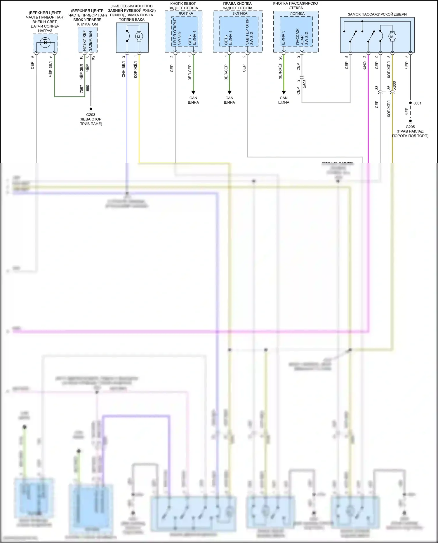 Terrain GMC II рестайлинг (2021-2024): Электросхема центрального замка, без пассивного бесключевого доступа (2 из 2) 