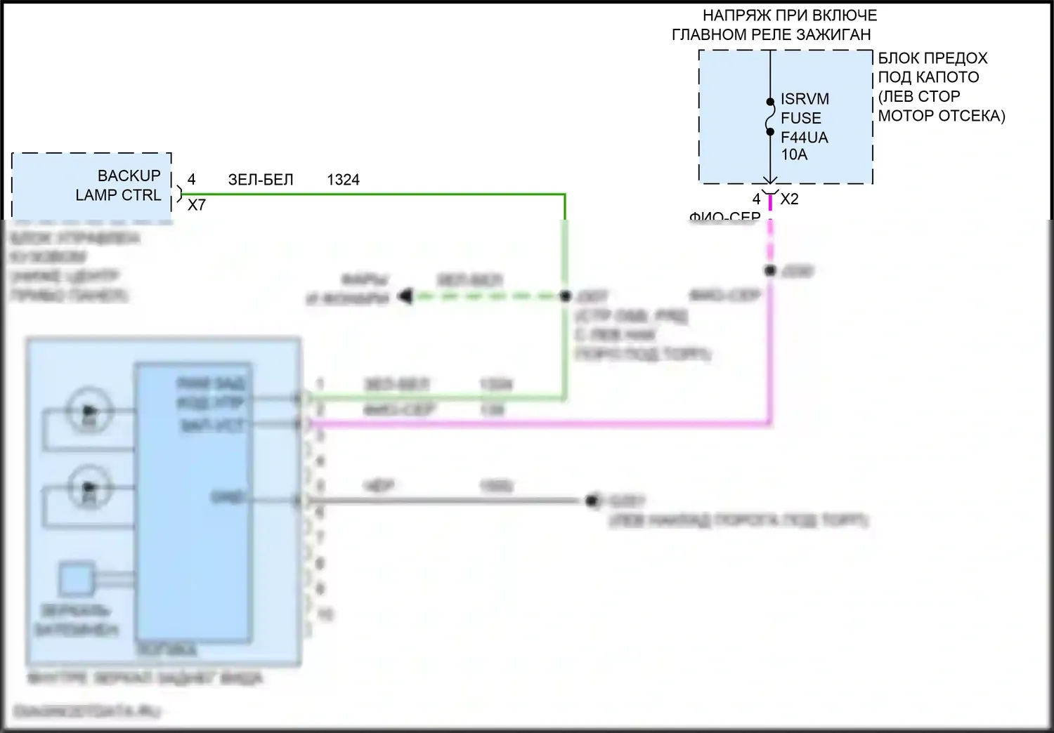 Terrain GMC II рестайлинг (2021-2024): Электросхема электрохромного зеркала 