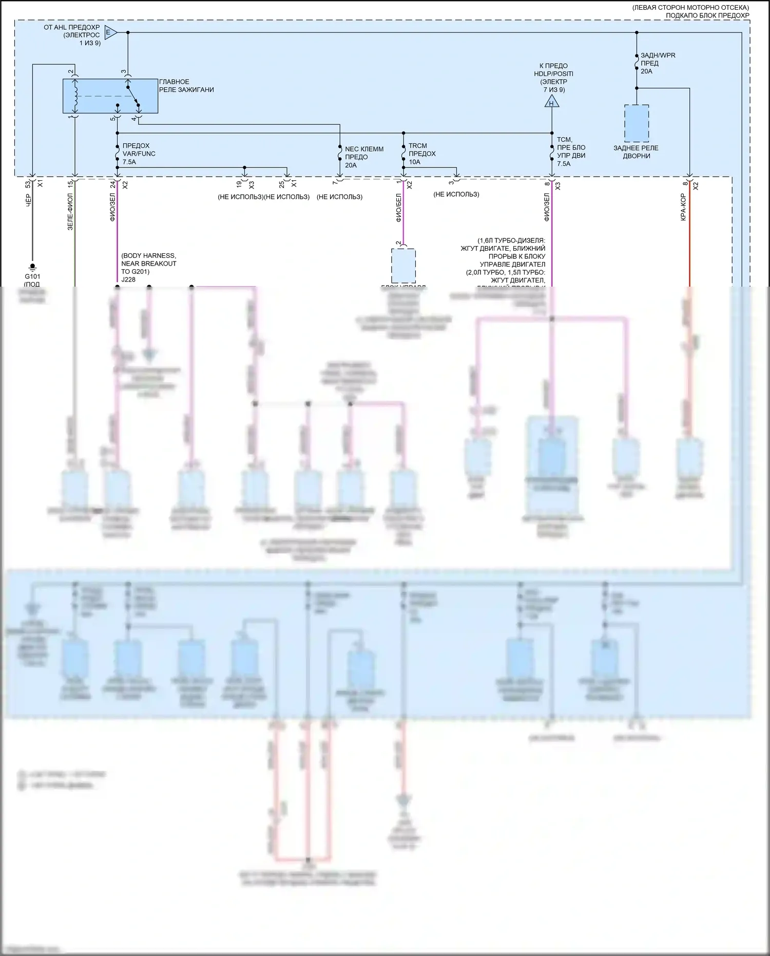 Terrain GMC II (2017-2021): Электросхема блока предохранителей реле (2 из 9) 