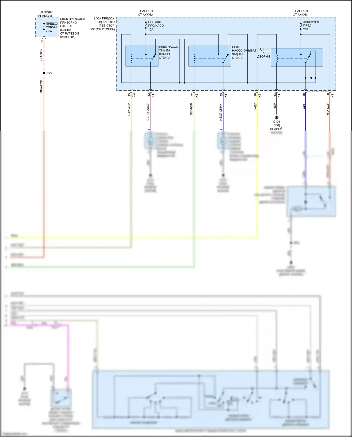Terrain GMC II (2017-2021): Дворники и омыватели электросхема (2 из 2) 