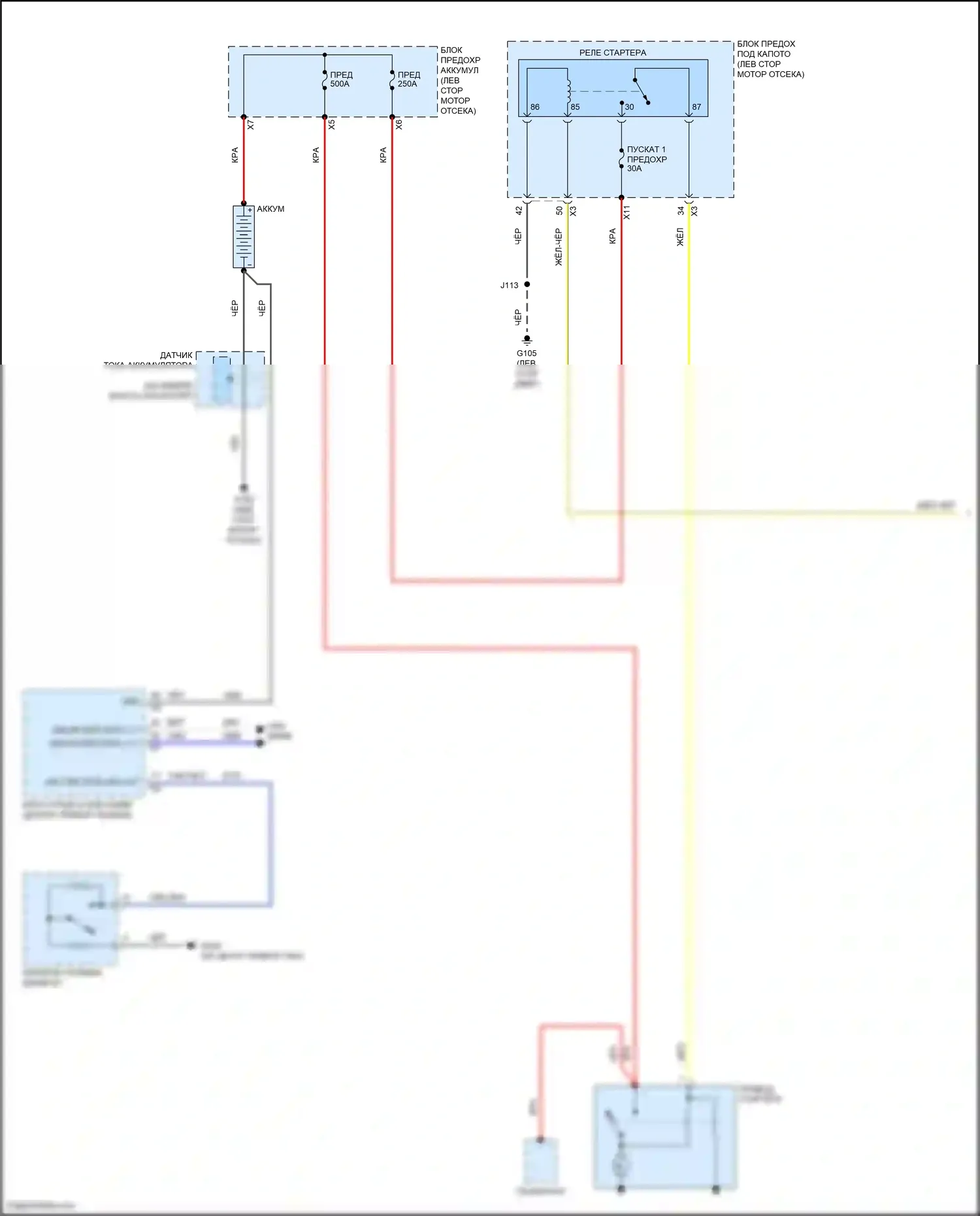 Terrain GMC II (2017-2021): Электросхема стартера, без системы старт-стоп (1 из 2) 