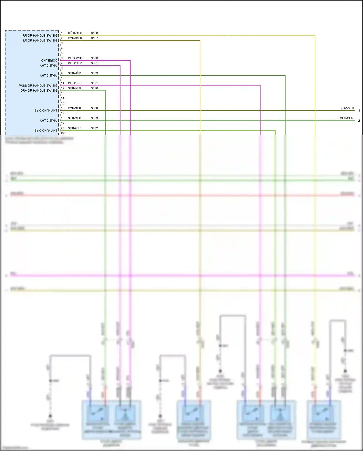 Terrain GMC II (2017-2021): Электросхема центрального замка, с пассивным бесключевым доступом (3 из 4) 
