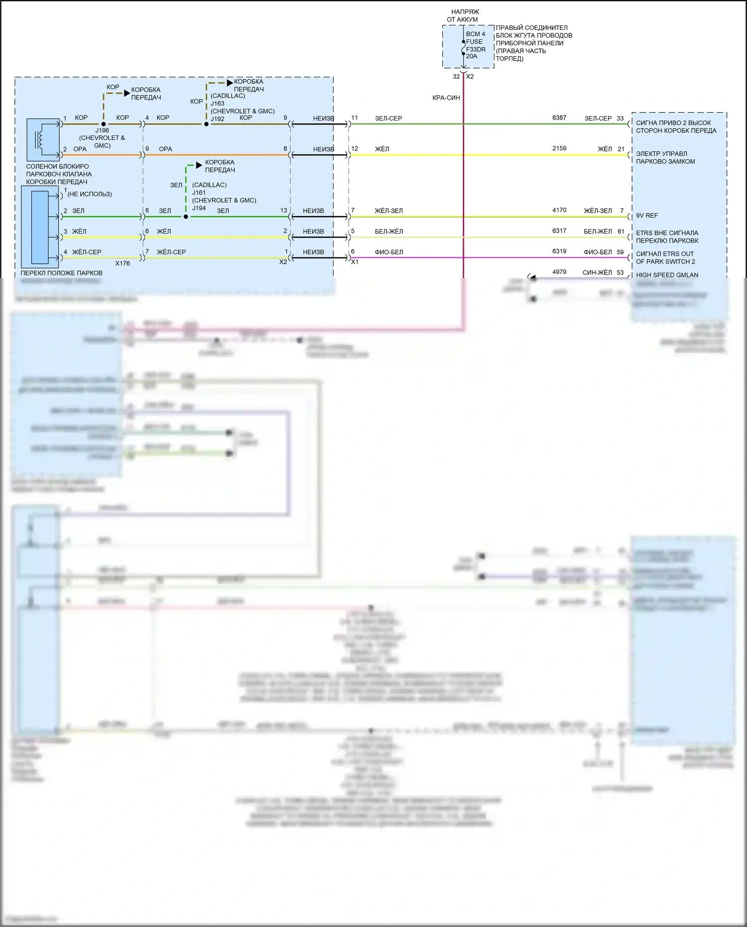 Yukon GMC V (2020-2024): Электросхема блокировки селектора 