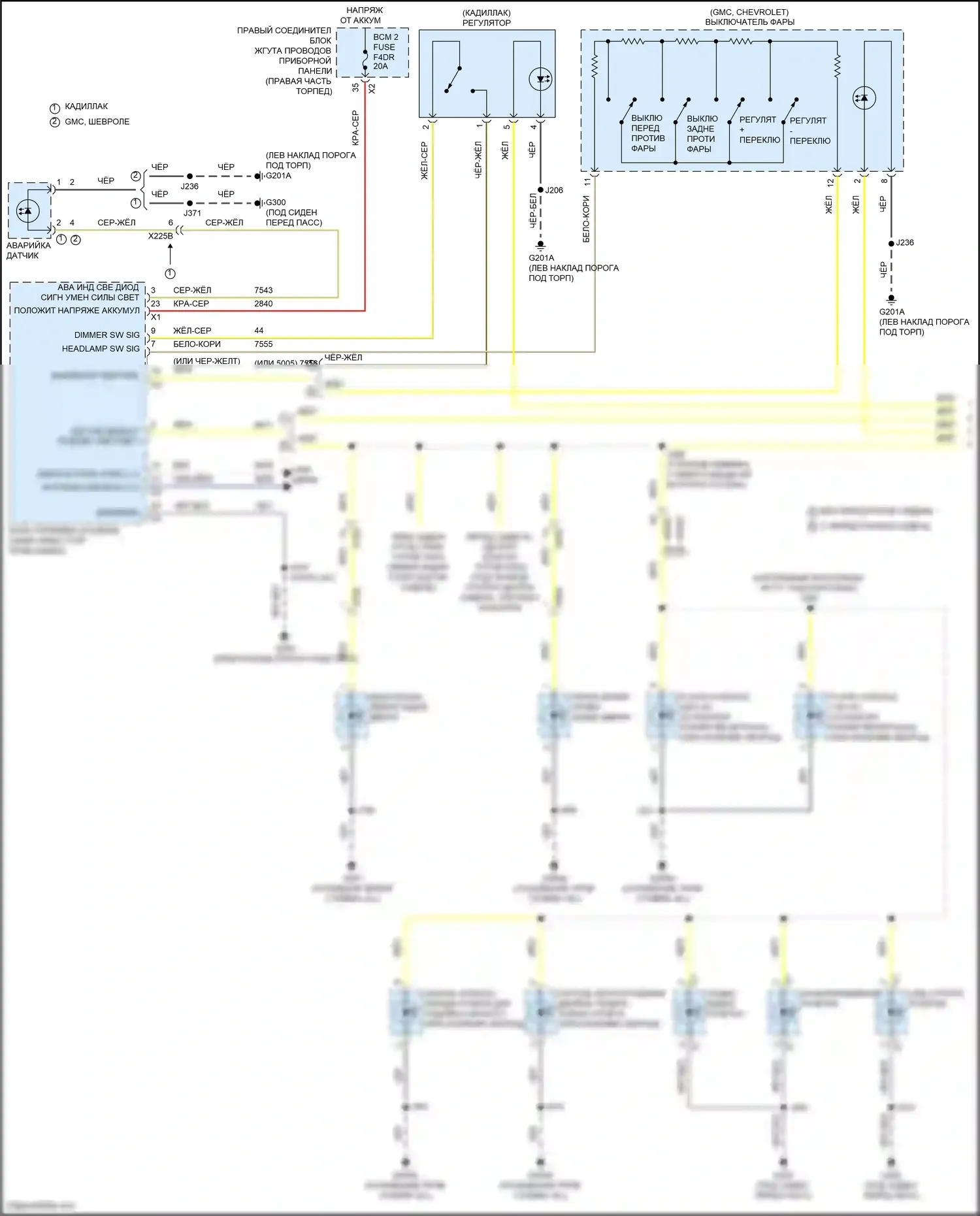 Yukon GMC V (2020-2024): Электросхема подсветки приборной панели (1 из 4) 